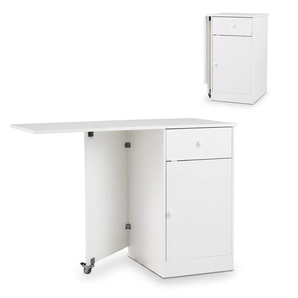 Costway Folding Dining Table Drop Leaf Table w/Drawer in White