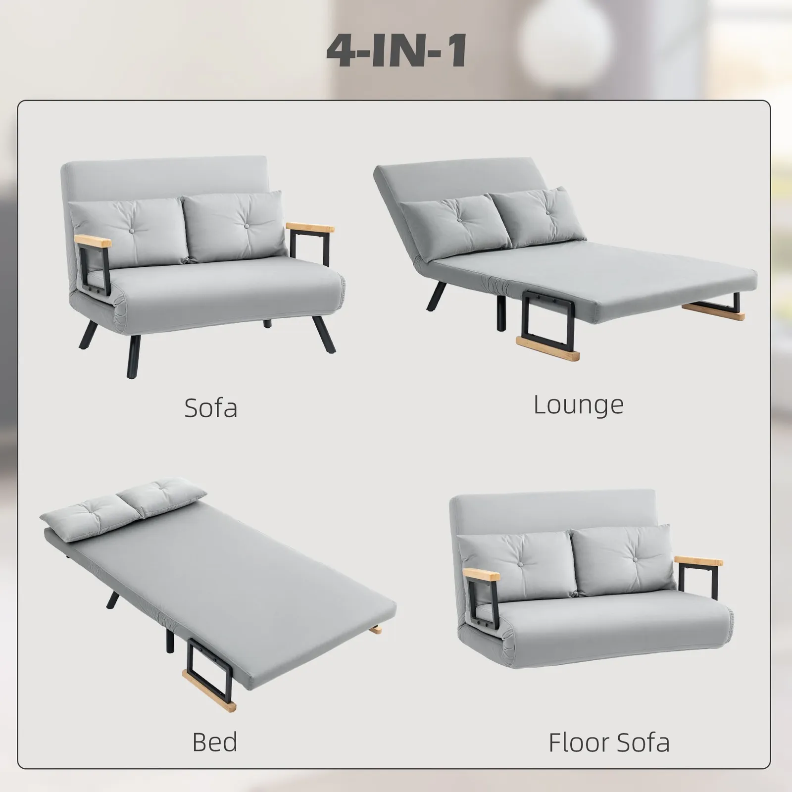 HOMCOM Click Clack 2 Seater Sofa Bed for Living Room, Guest Room in Light Grey 4