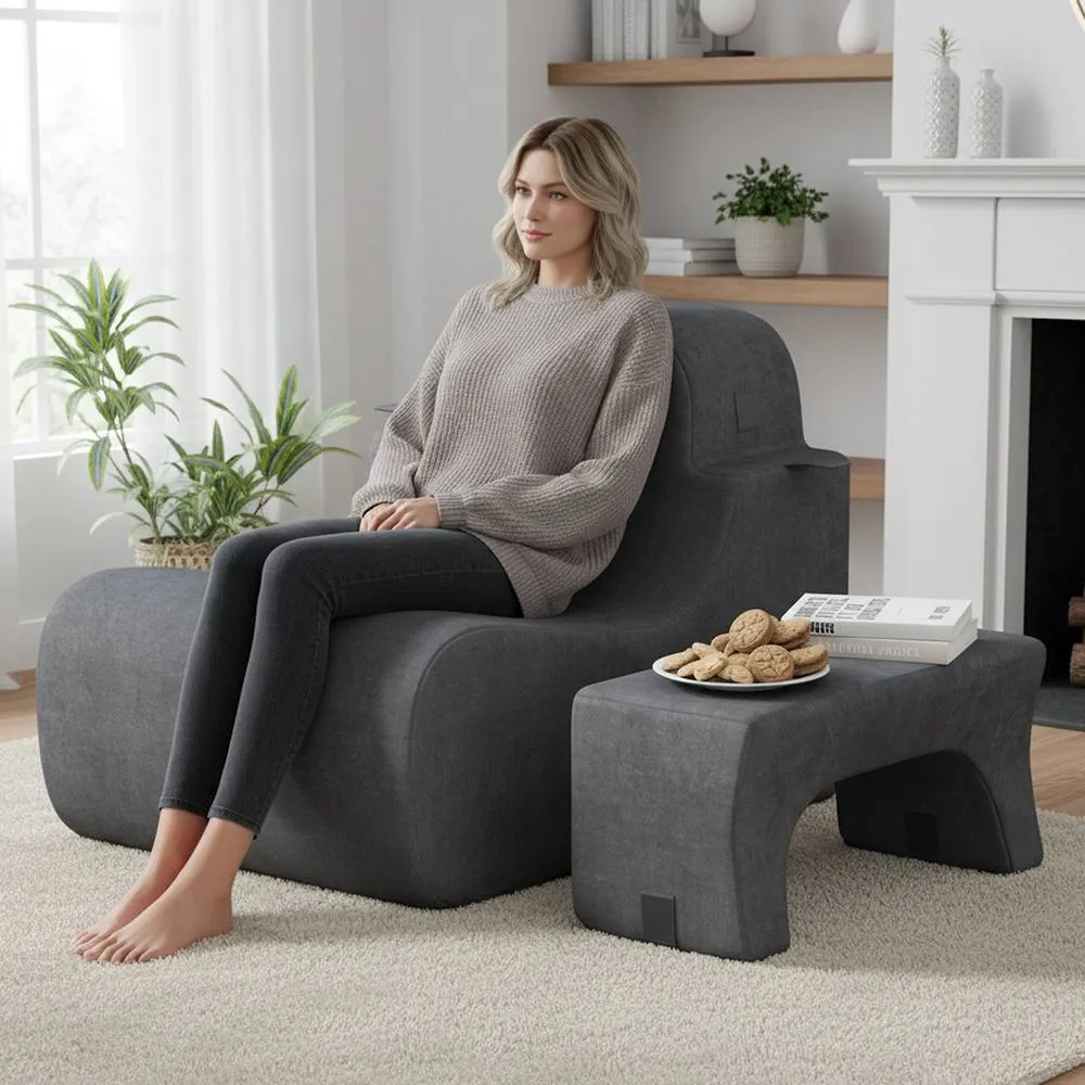Costway Soft Floor Chair Lazy Sofa w/ Detachable Headrest Reading Chair in Grey 3