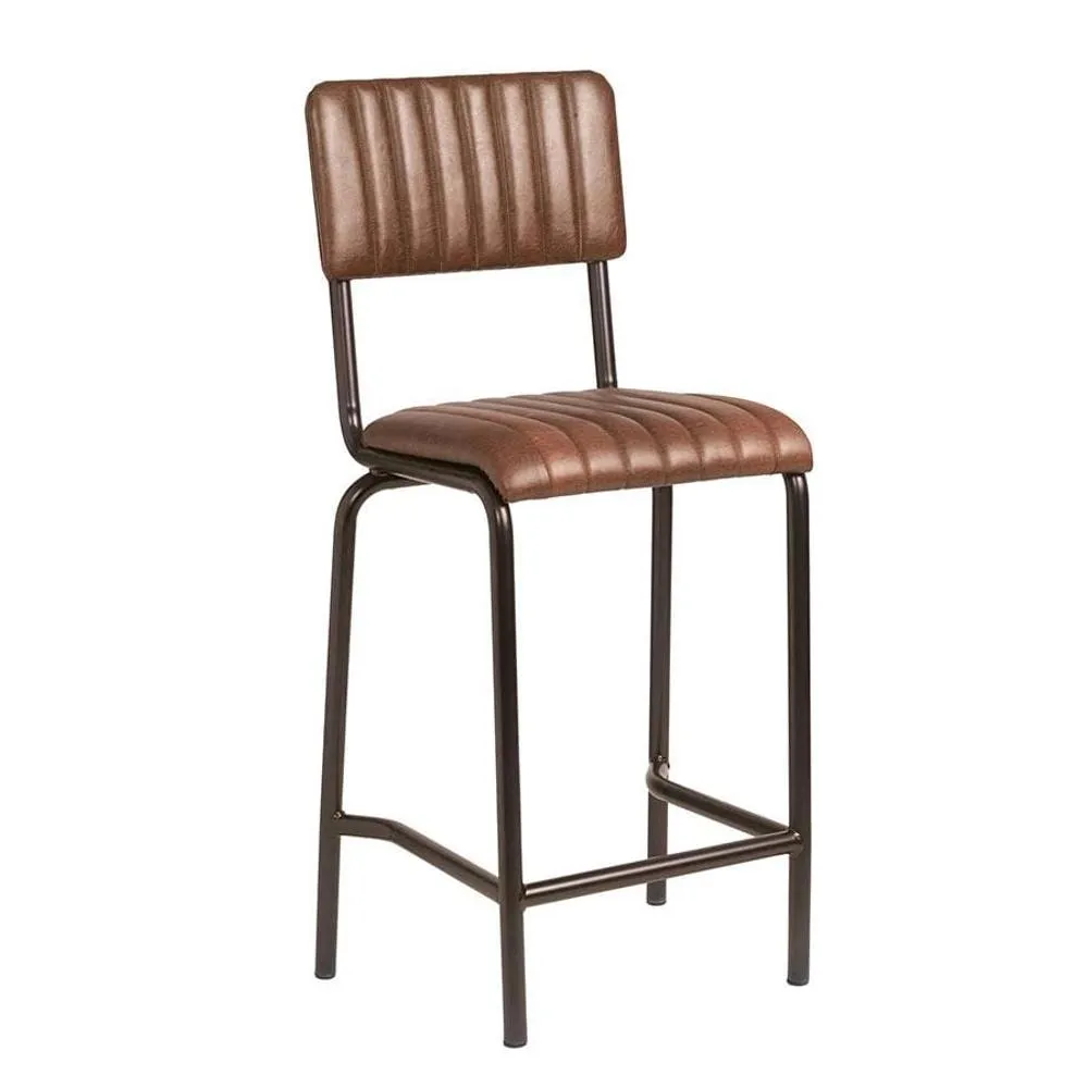 netfurniture Creme Mid Bar Stool - Ribbed Lascari Brown Faux Leather