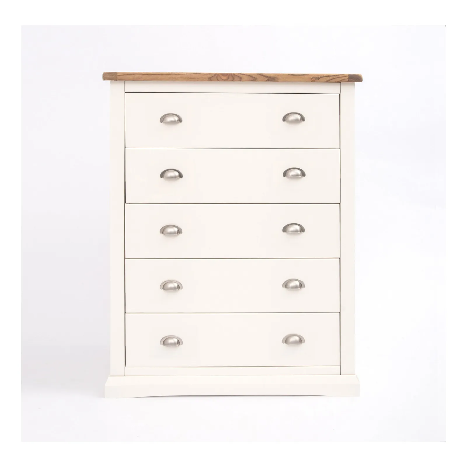 Cabinet Bits Cosenza 5 Drawer Chest of Drawers Chrome Cup Handle in Off-White