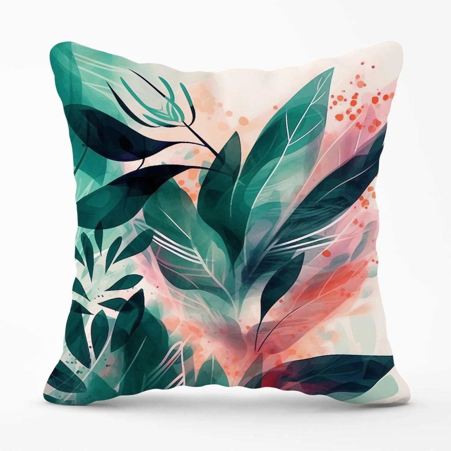Warren Reed - Designer Green Feather leaves Tropical Outdoor Cushion