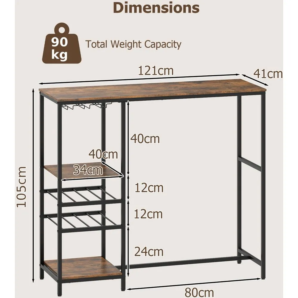 Costway 121cm Long Bar Table Bar Height Dining Table with Storage Shelves in Brown 4