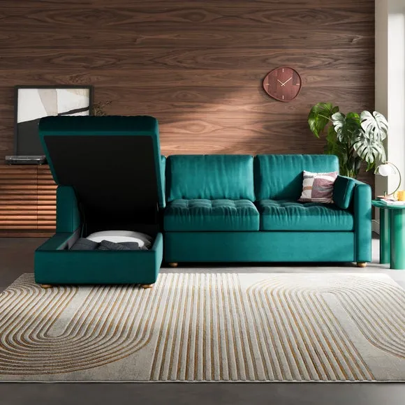 Zoe II Velvet Corner Storage Sofa Bed 3