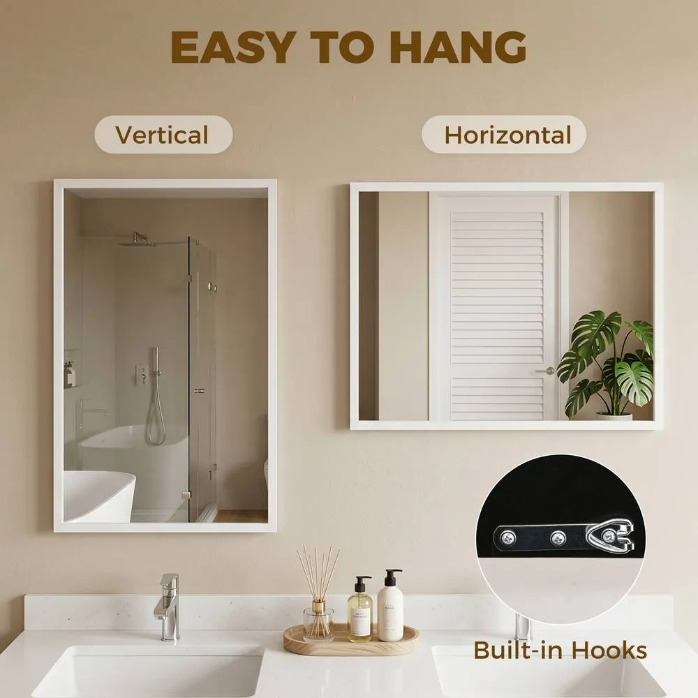 HOMCOM Wall-Mounted Bathroom Mirror, Decorative Rectangular, White 6