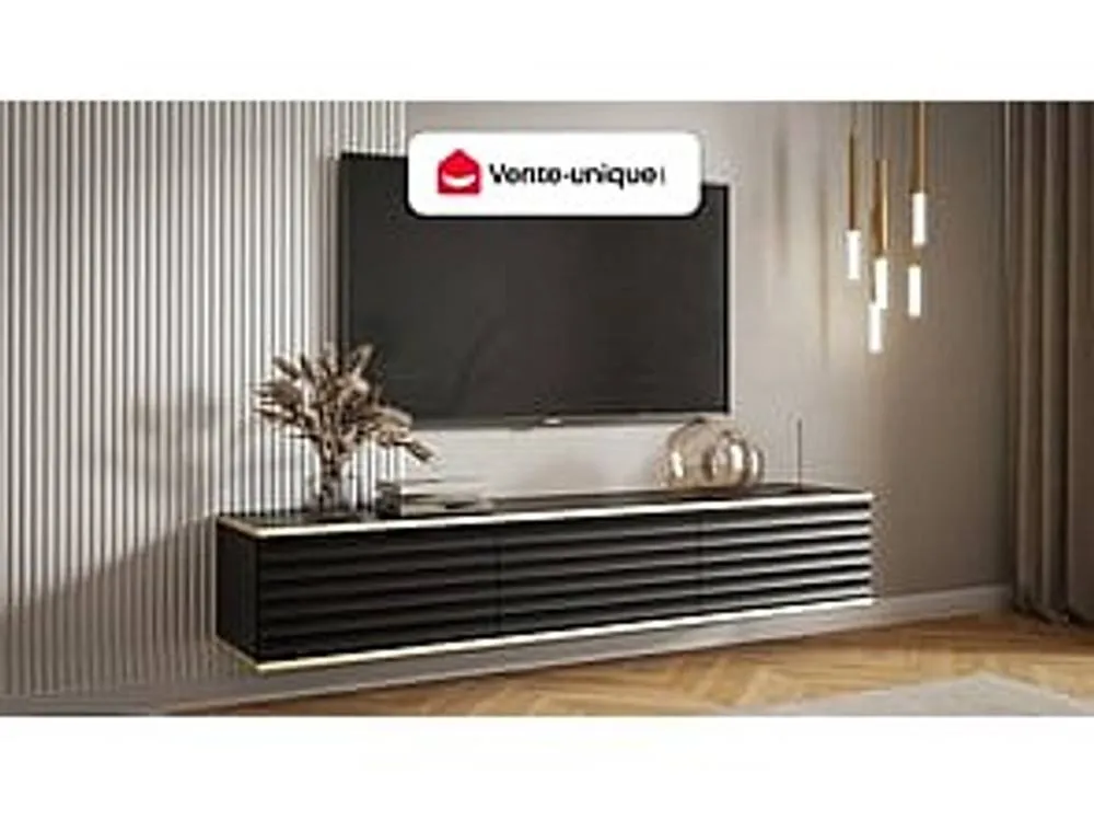 Vente-unique Wall - Mounted TV Unit With 3 MDF Doors - Black & Gold - ALESAR 4