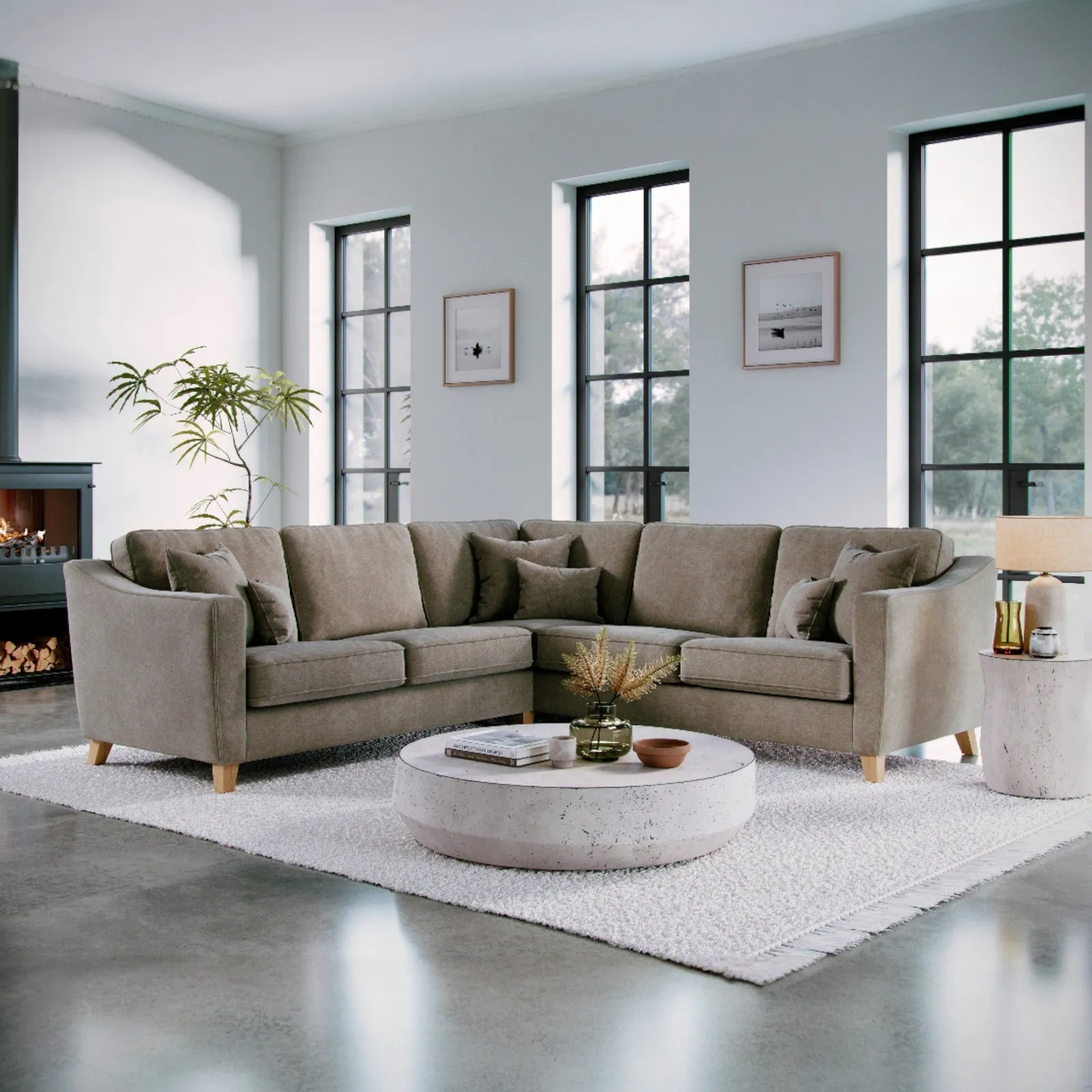 The Great Sofa Company Jackson Large Chenille Corner Sofa in Light Brown