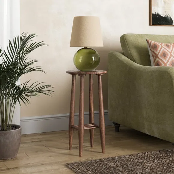 Haider Plinth Side Table with Shelf, Acacia Wood