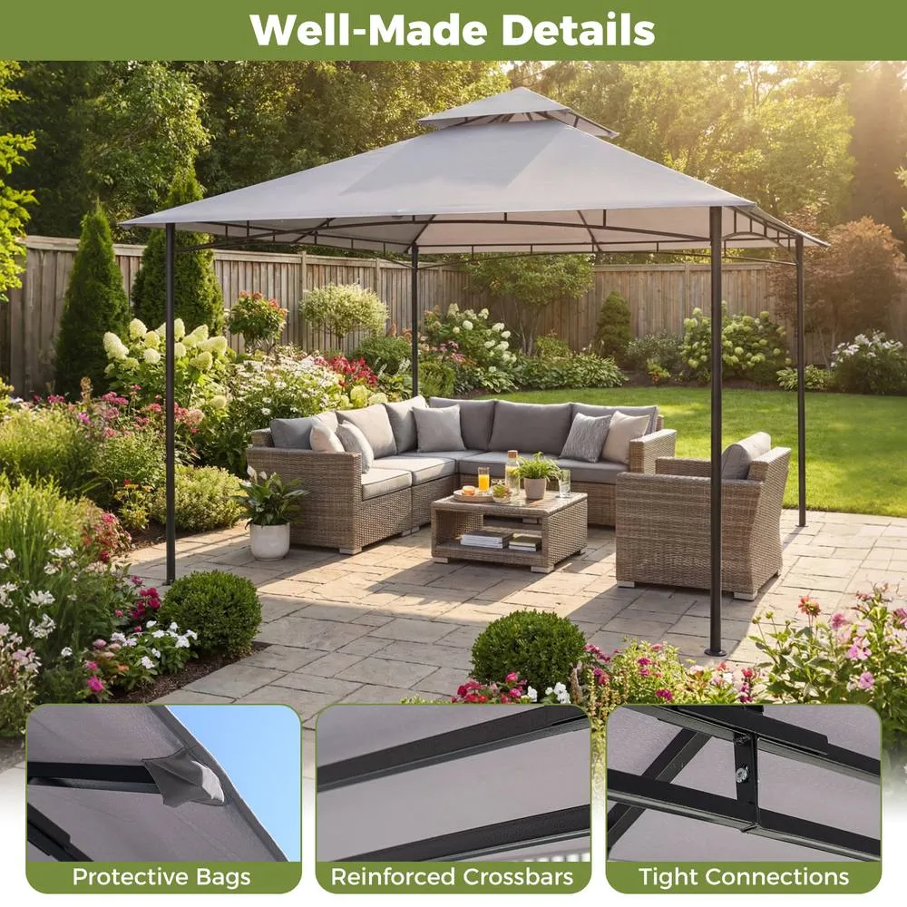 Costway 3.3 x 3.3 M Patio Gazebo w/ Metal Frame Outdoor Canopy Tent in Grey 3