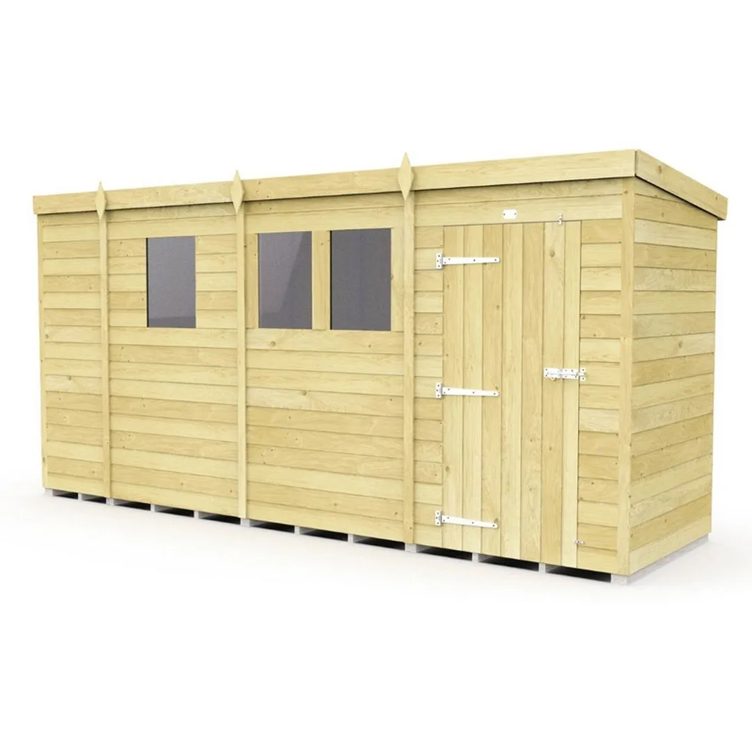 Buttercup Farm 13 x 4 Feet Pent Shed - Single Door W/ Windows - L118 x W387 x H201 cm in Brown