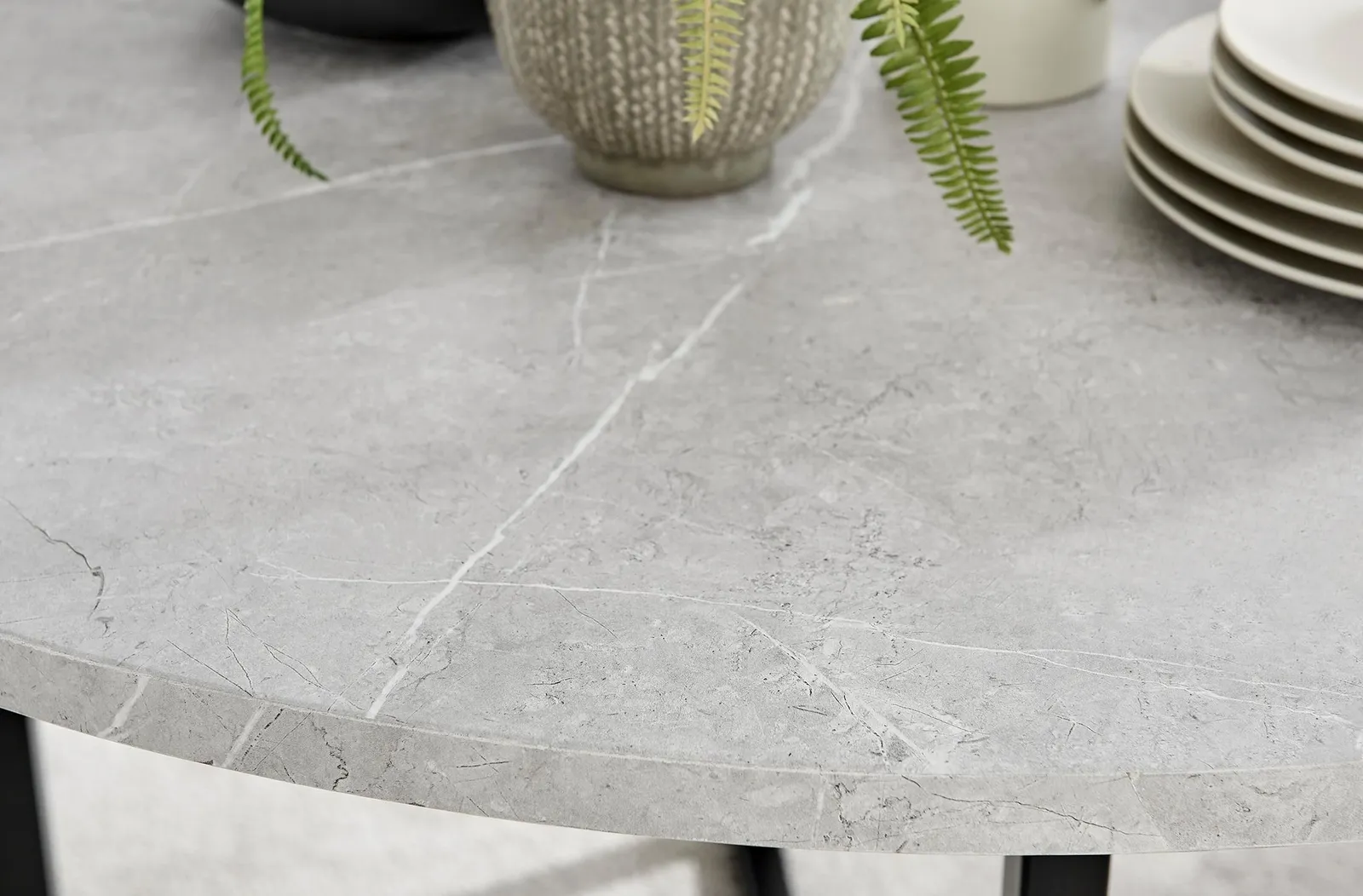 FurnitureboxUK Adley Grey Concrete Effect Round Dining Table & 4 Isco Faux Leather Chairs 2