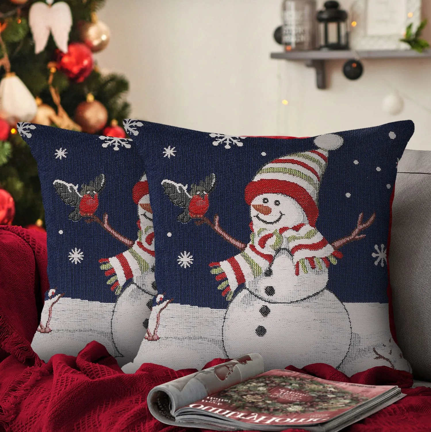 Velosso Snowman Snowflakes Filled Christmas Cushion
