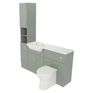 Deccado Padworth Willow Green Fitted Tower, Vanity & Toilet Pan Unit Combination with LH Basin - 1500mm 2
