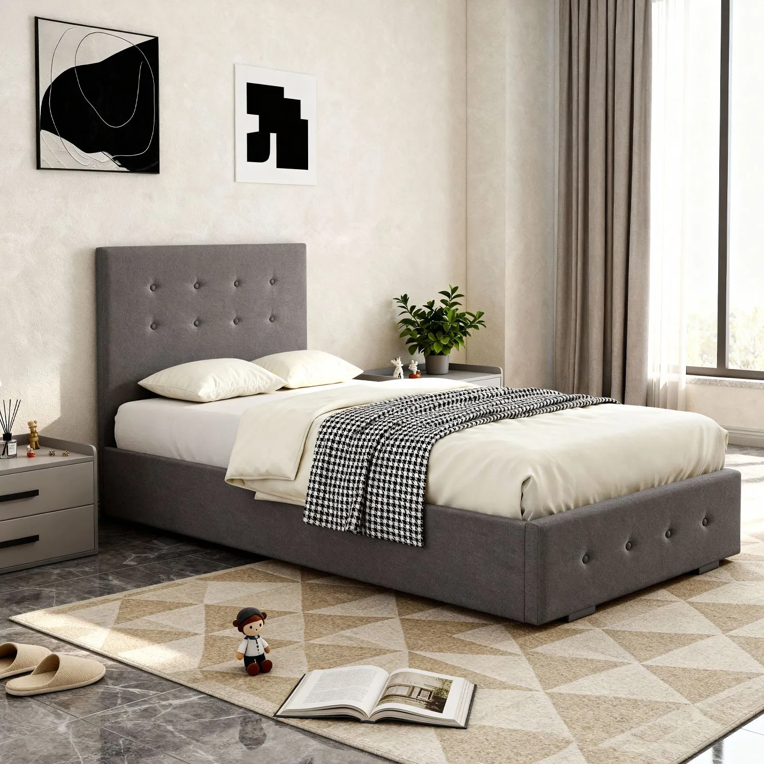Comfy Living Ltd Fabric Ottoman Storage Gaslift Bedframe in Grey