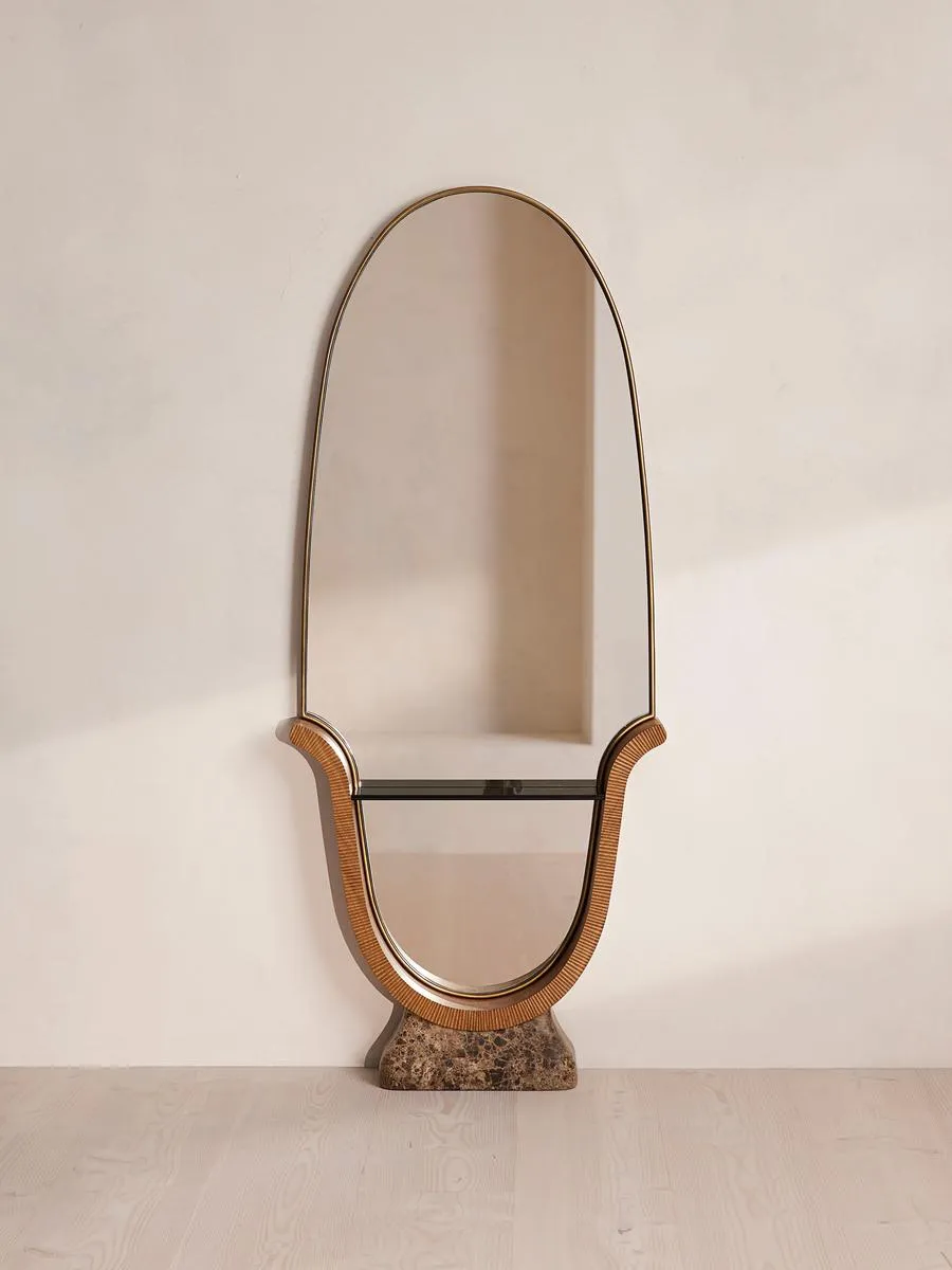 Brodie Floor Mirror, Oak & Marble