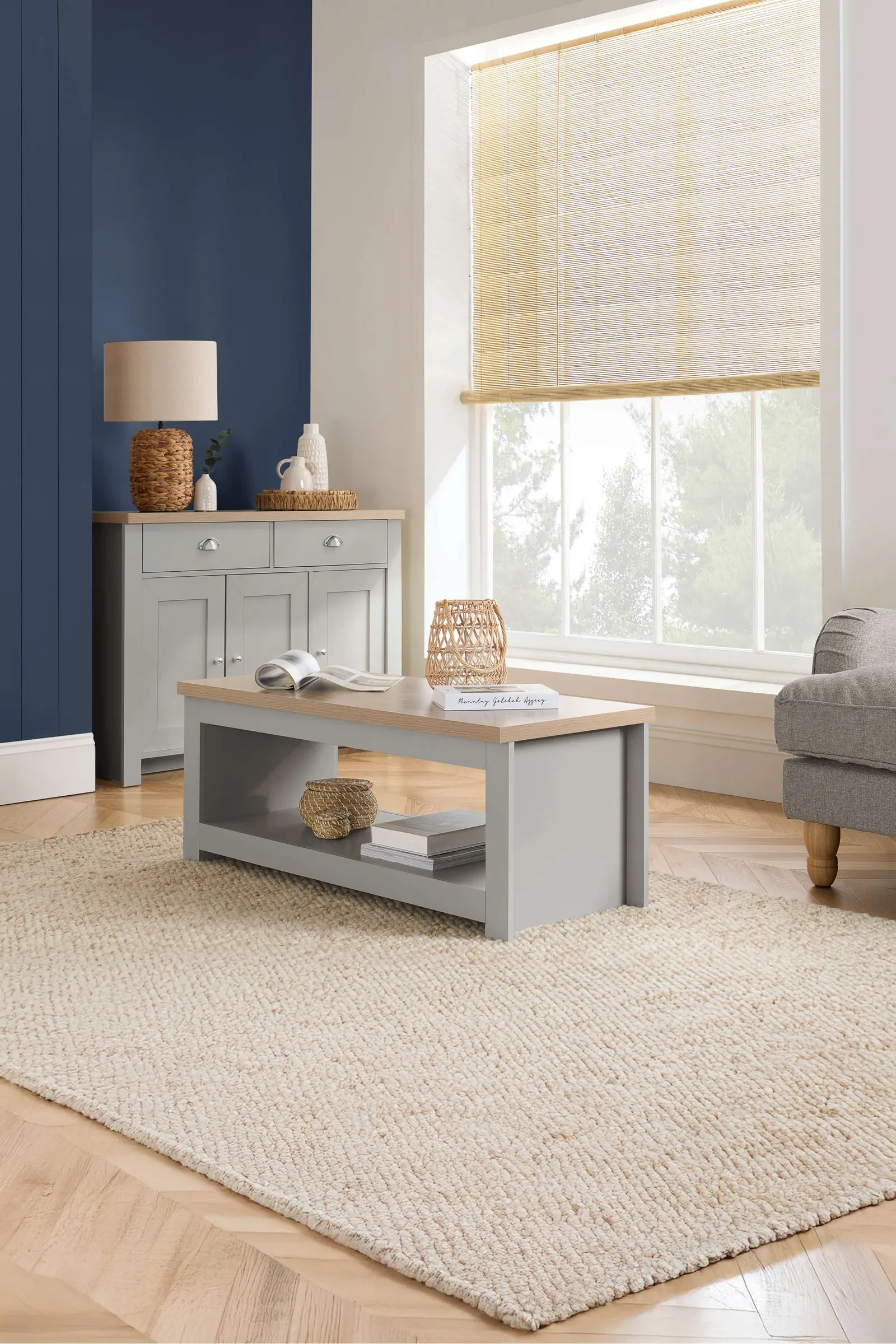 Birlea Coffee Table Highgate Rectangular Farmhouse Shabby Chic in Grey 1