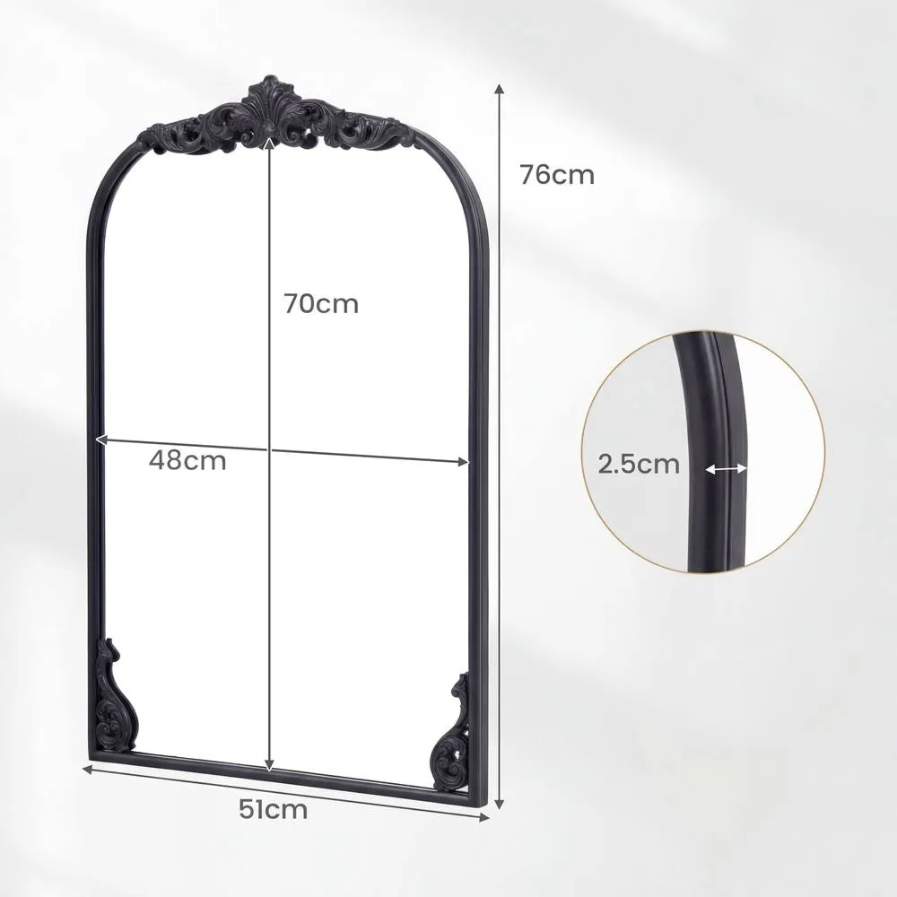 Costway Wall Mirror 76 cm x 51cm Arched Mirror w/ Baroque Ornate Frame in Black 4