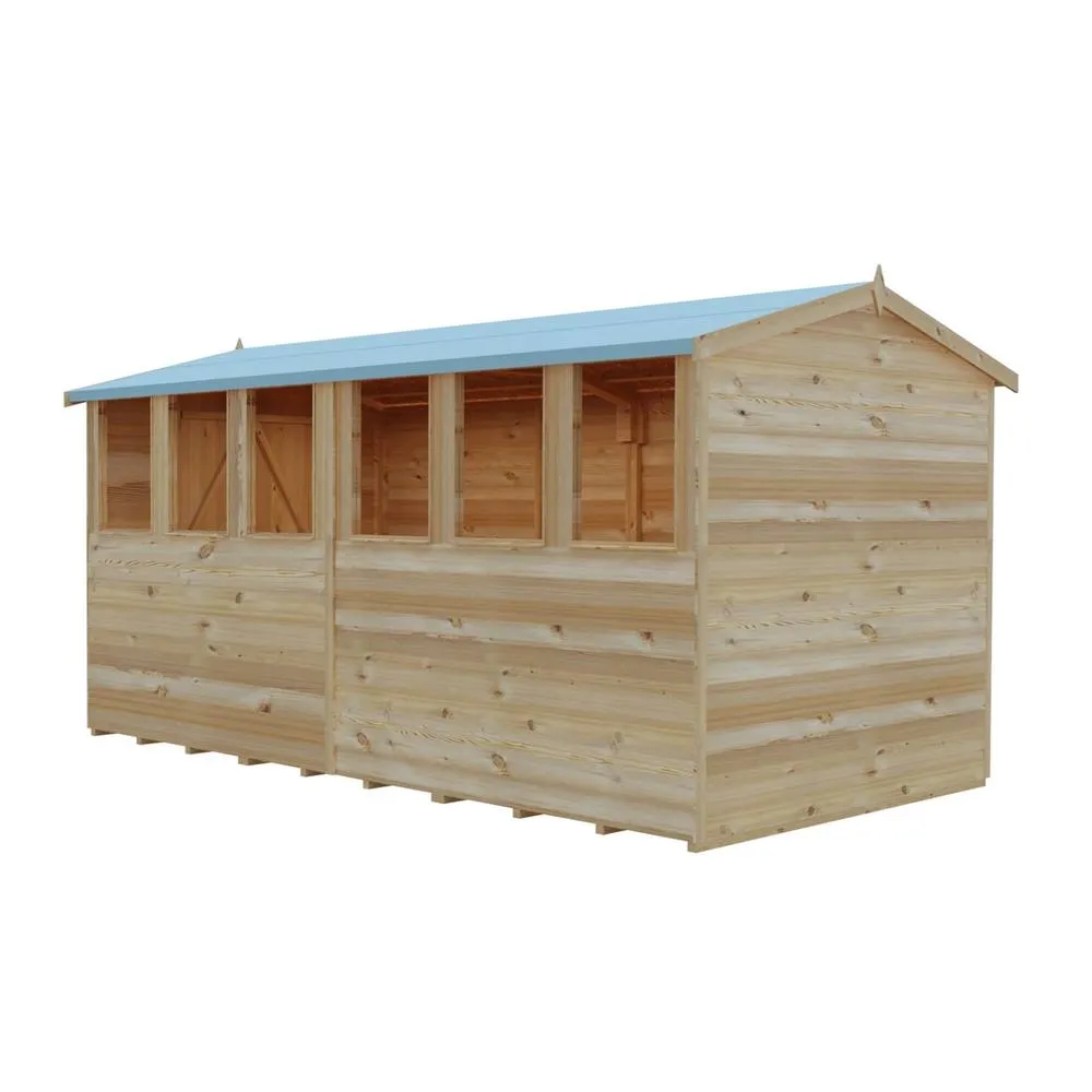 Shires Overlap Double Door Garden Shed - Dip Treated Approx 12 x 6 Feet in Light Tan 3