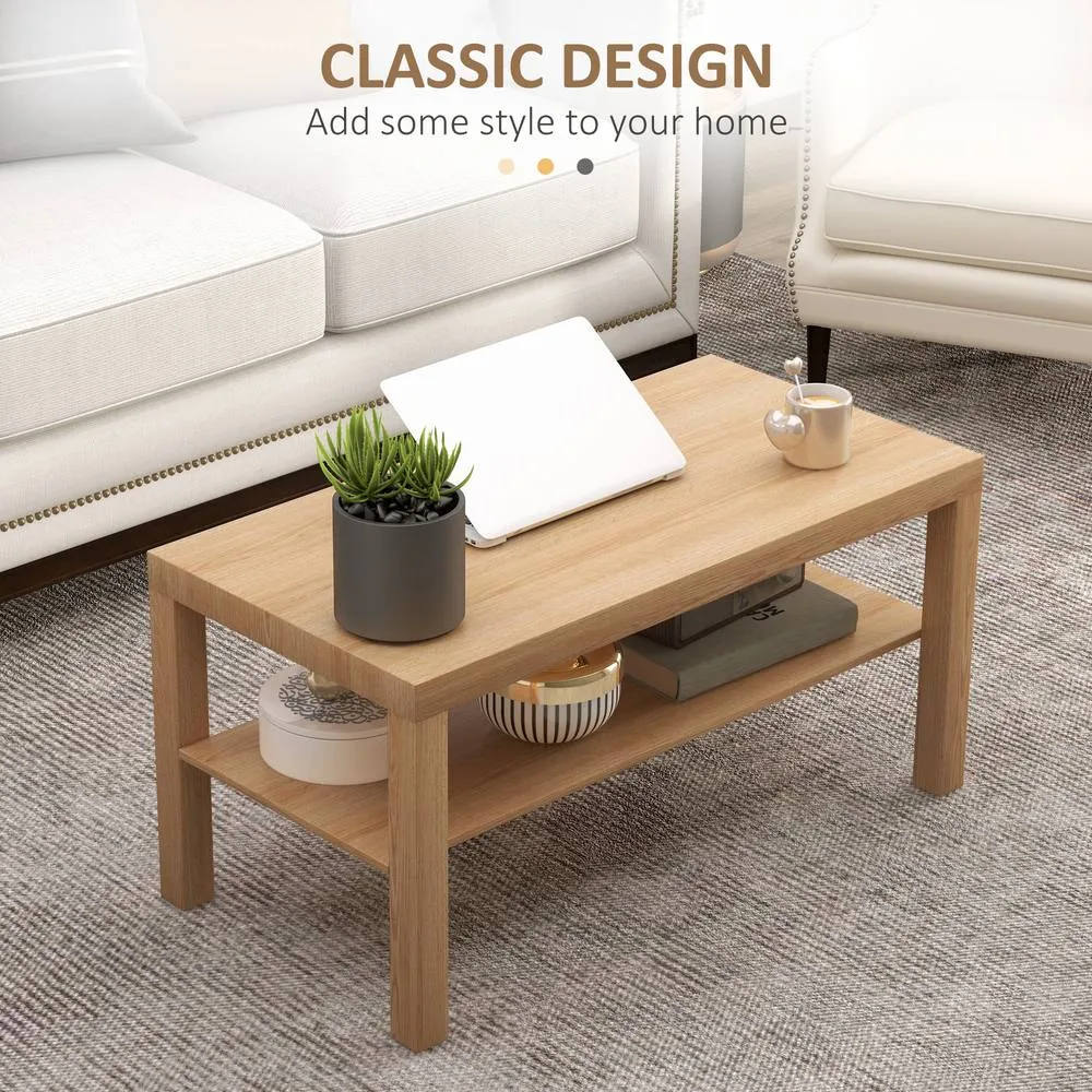 HOMCOM Coffee Table with Storage Shelf, Rectangular Centre Table, Natural 4