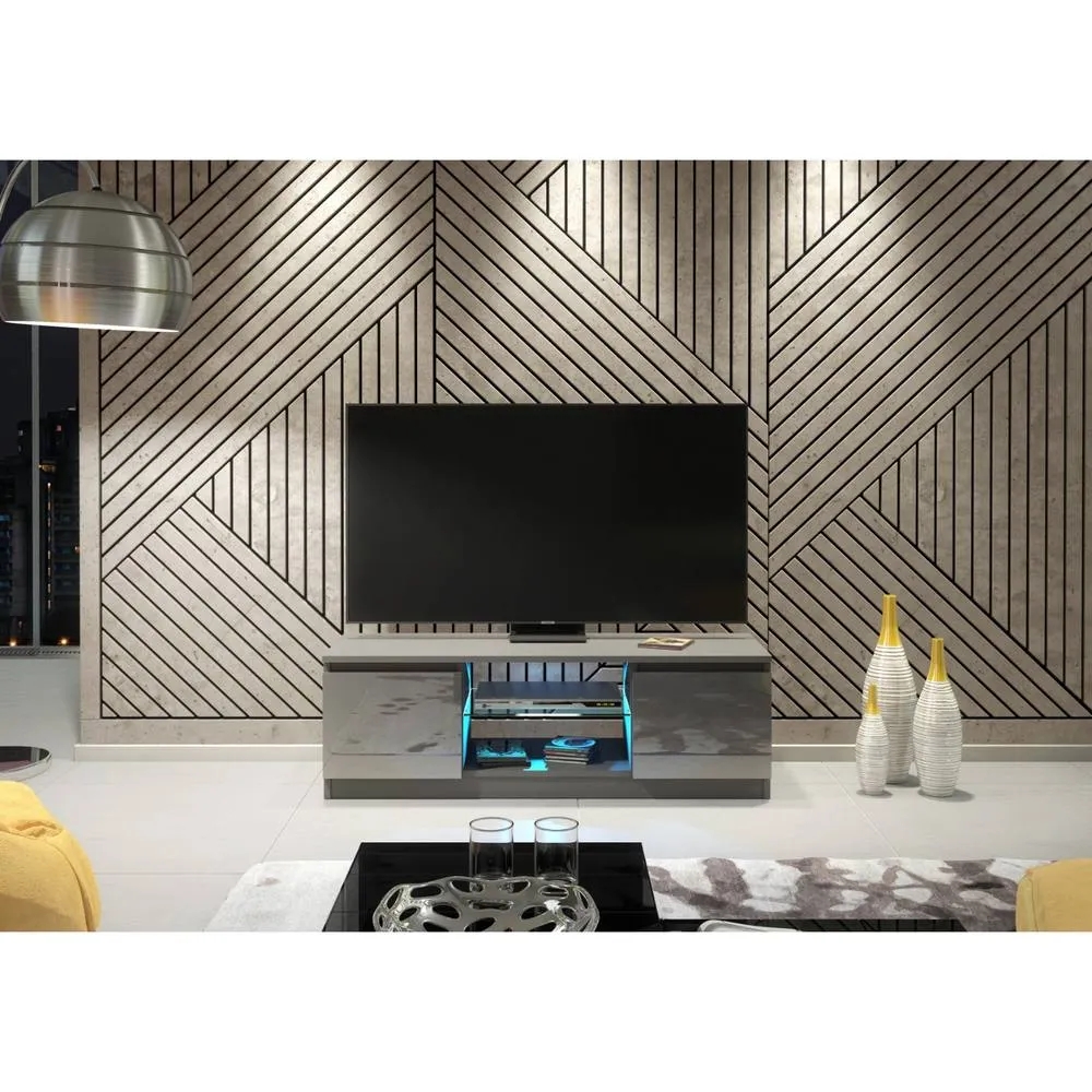 Creative Furniture Aura TV Unit 120cm - Dark Grey with Gloss Doors & LED Lights 2