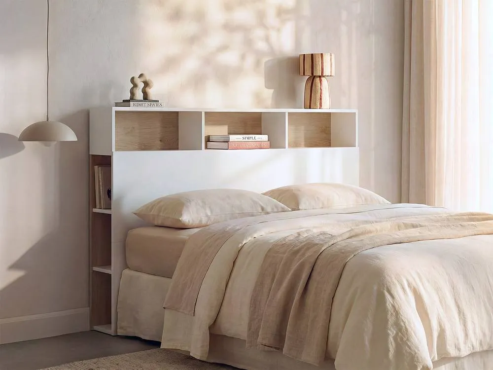 Vente-unique Headboard With Storage - 160 Cm - White & Oak - NASTIA