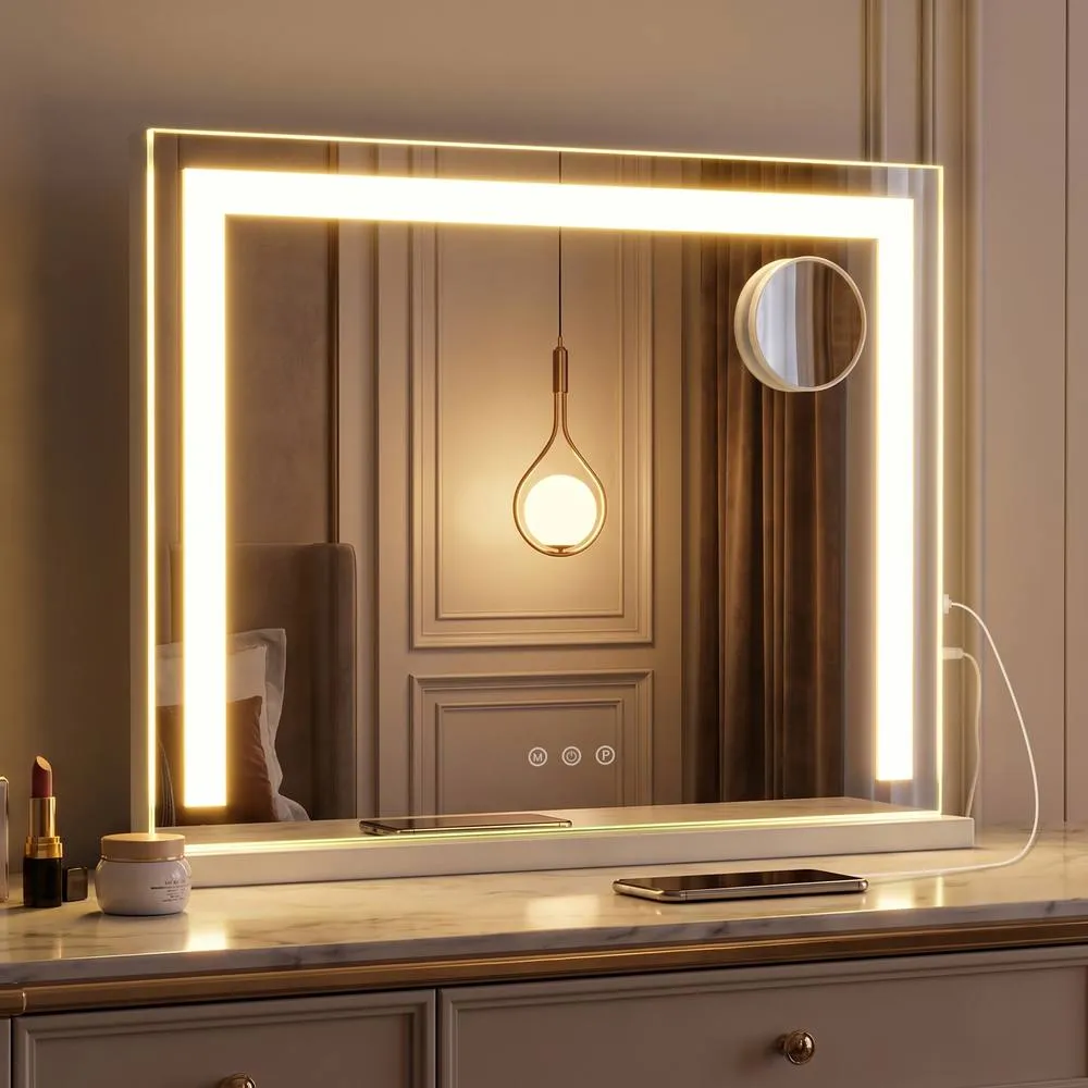 Costway Crystal Vanity Mirror LED Lights White Makeup Mirror 3