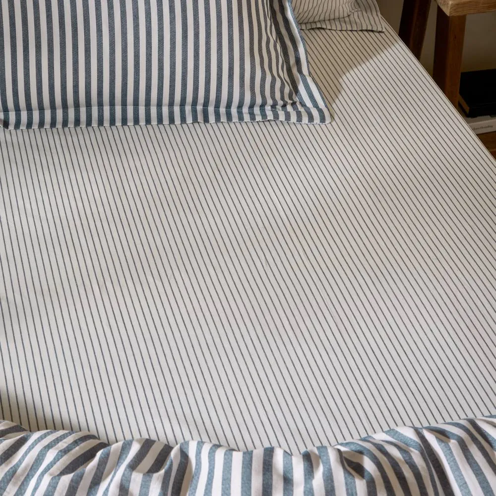 Yard Hebden Narrow Stripe 100% Cotton Fitted Sheet in Navy 1