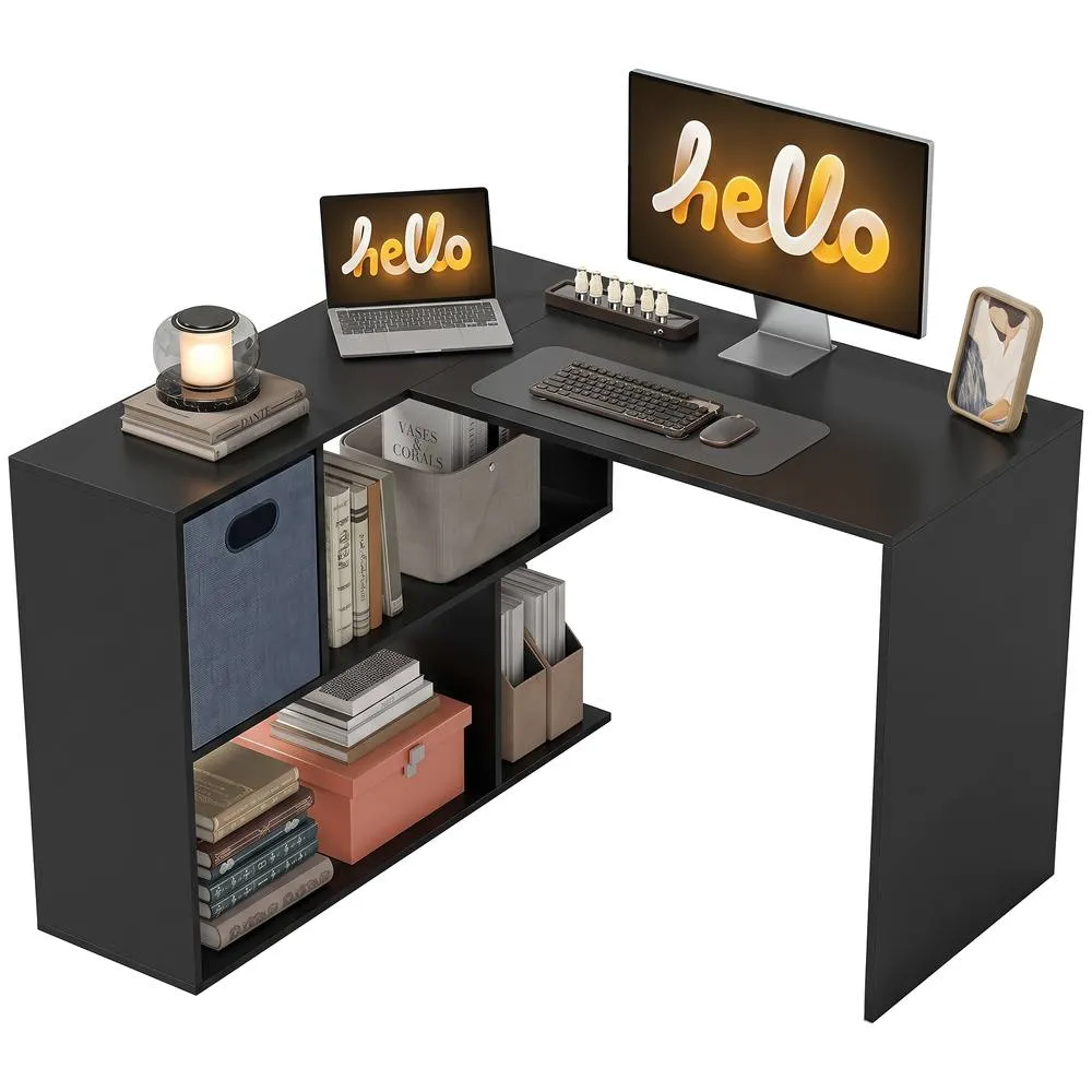 HOMCOM 110 cm L-Shaped Desk, Small Computer Desk with Fabric Drawer, Black