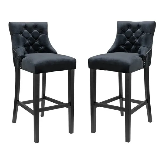 Victoria Black Velvet Bar Stool In Pair