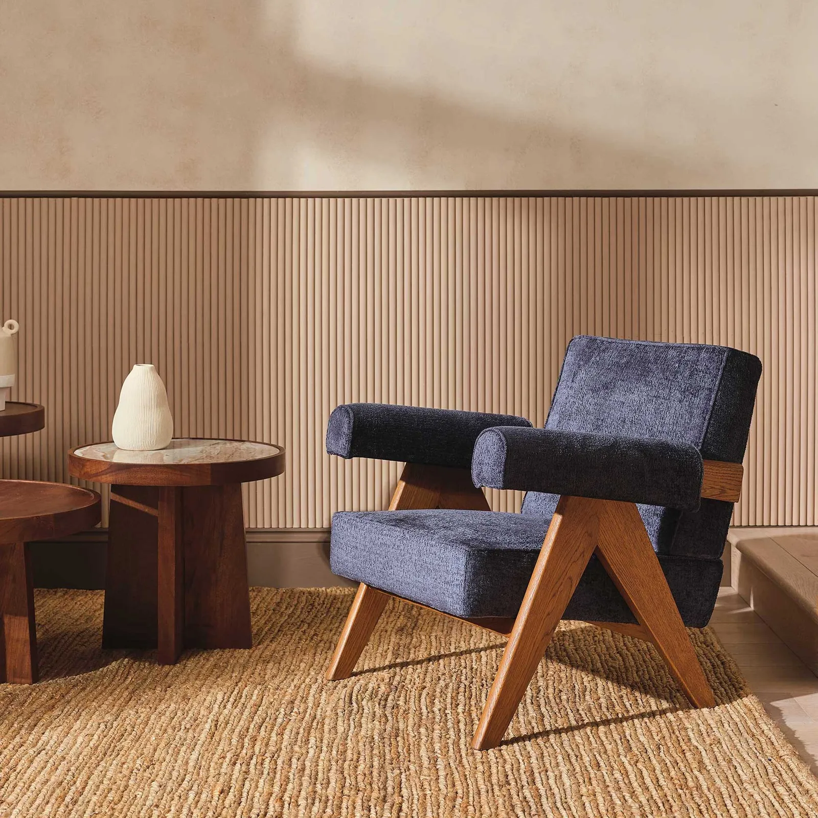 Pure Furniture Bogart Club Accent Chair With Arms, Blue Fabric | Barker & Stonehouse 2