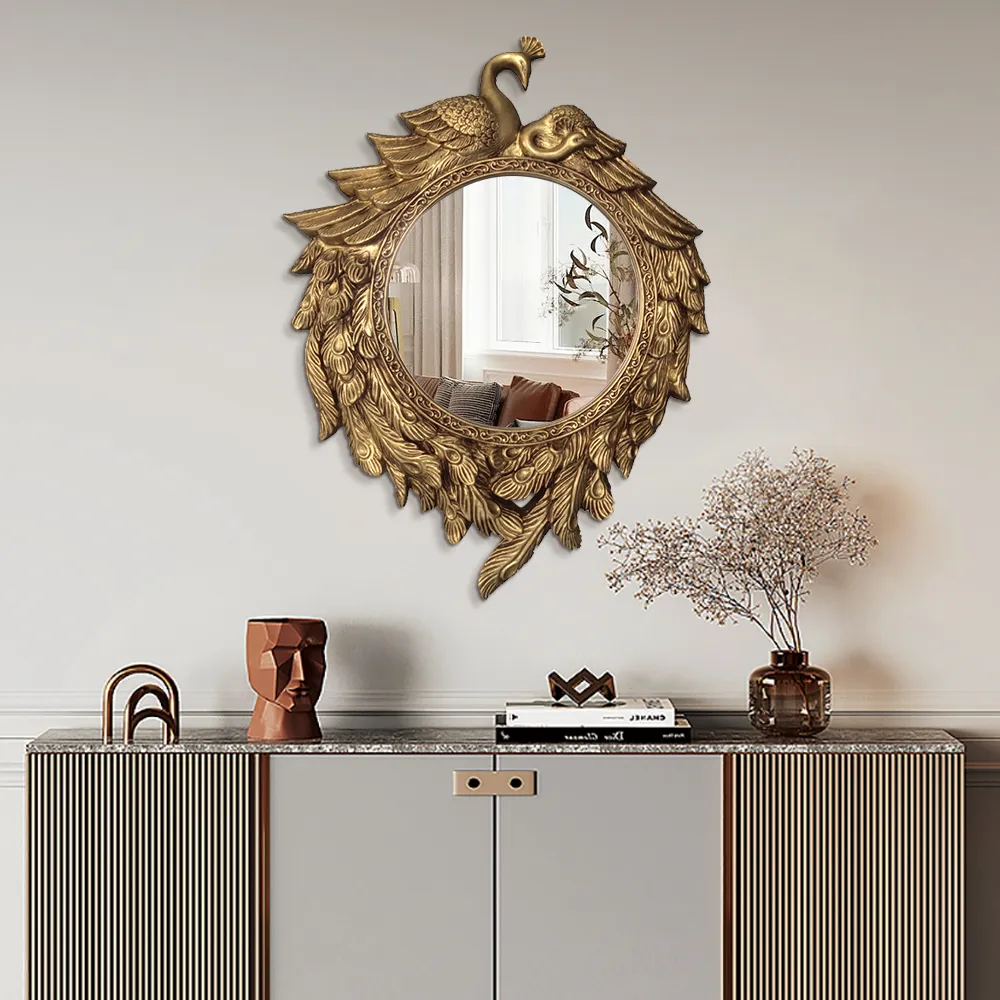 740mm Traditional Peacock Wall Mirror Abstract Resin Decor Art Living Room in Bronze