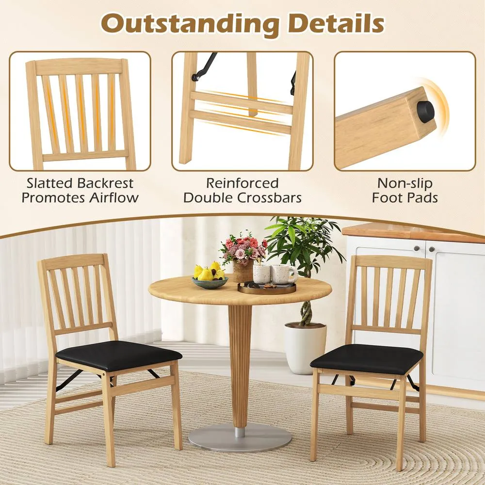 Costway Dining Chair Set of 2 Kitchen Folding Armless Chairs w/ Padded Seat in Black 4