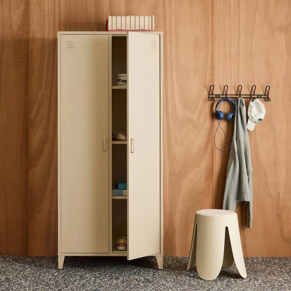sweeek Industrial metal wardrobe for bedroom closet with 2 doors, 4 shelves in Beige 4