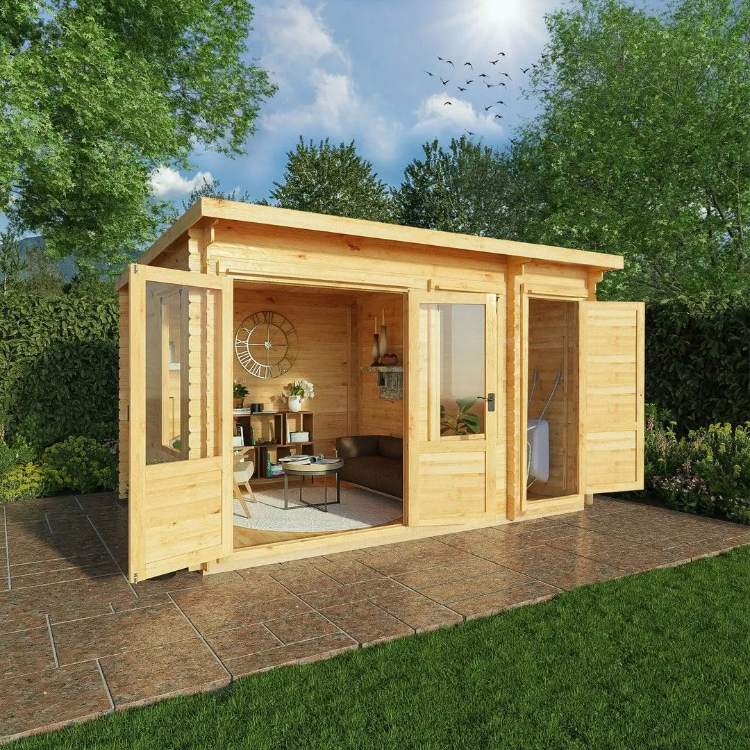 Mercia Pent Log Cabin with Side Shed - 19 mm - L332.6 x W412.8 x H249 cm in Brown 6