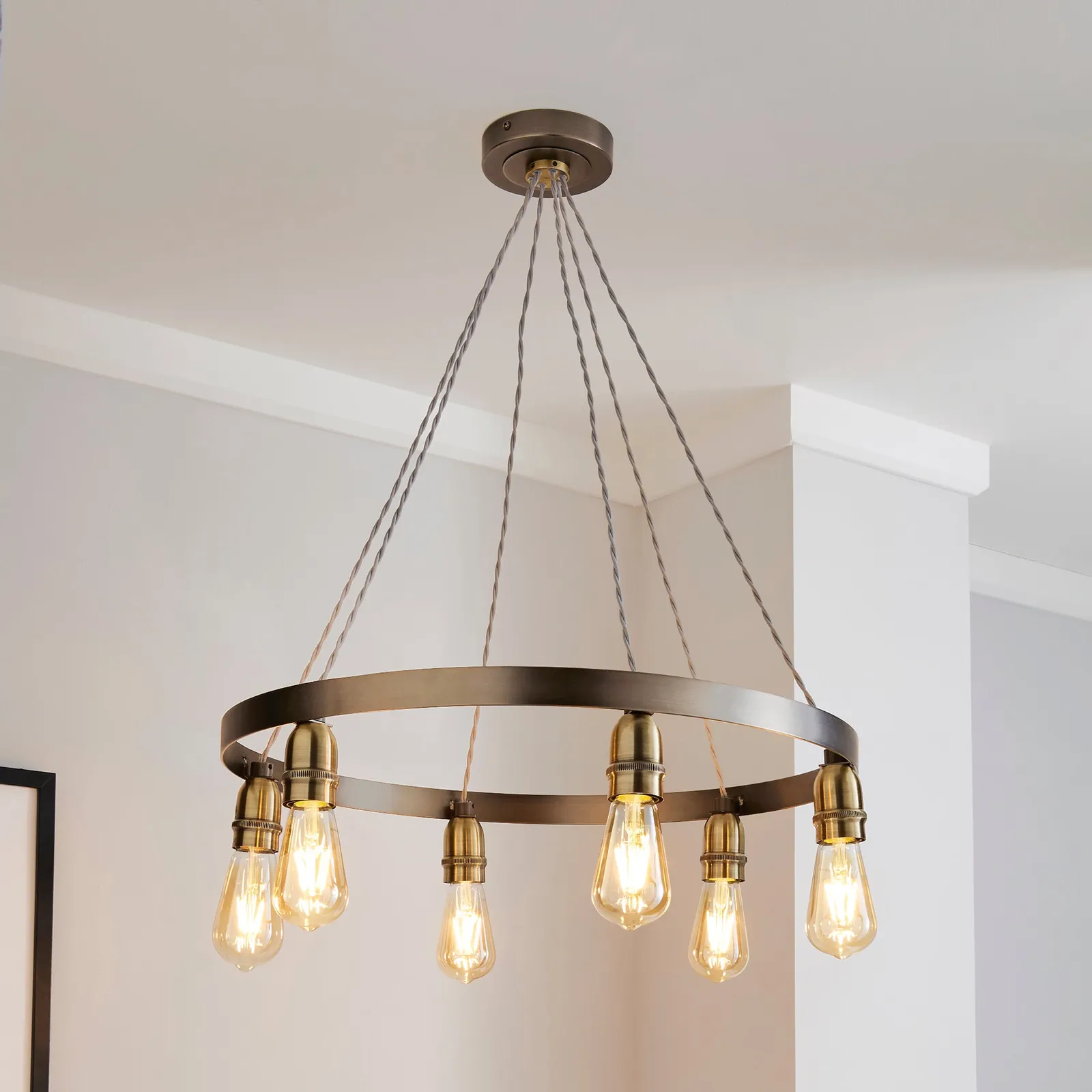 Marsden Industrial 6 Light Hoop Antique Brass Ceiling Fitting Steel