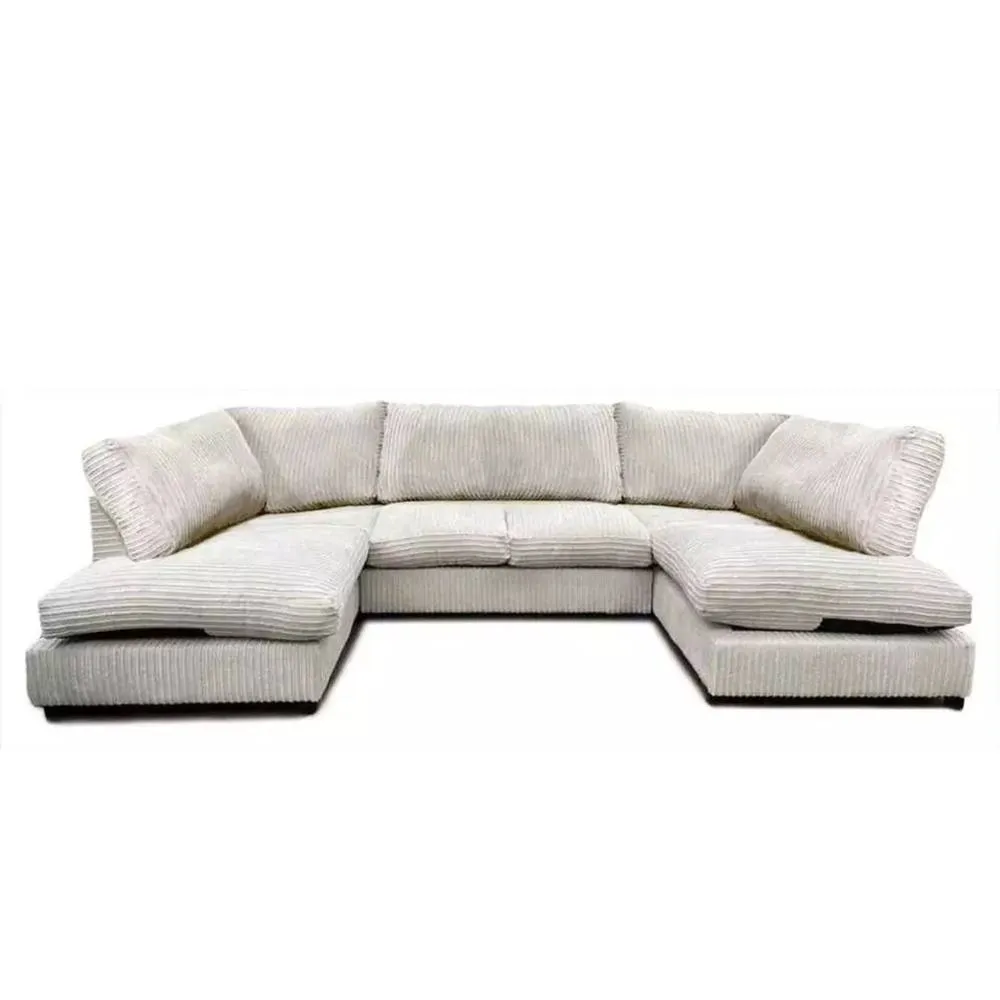 Bliss Furniture Jumbo Cord U Shaped Full Back Sofa Cream Modern Design, Super Comfy
