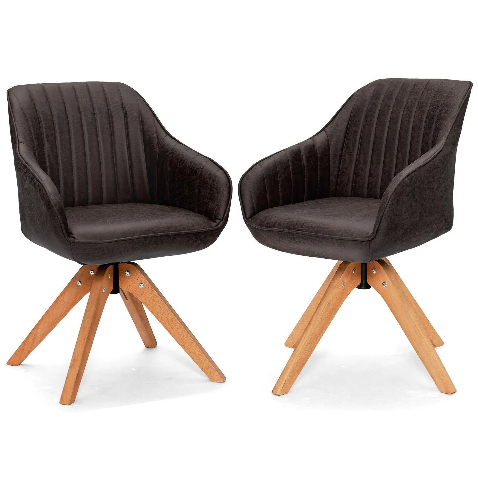Costway Set of 2 Swivel Accent Chair Ergonomic Armchairs Writing Desk Chairs in Brown