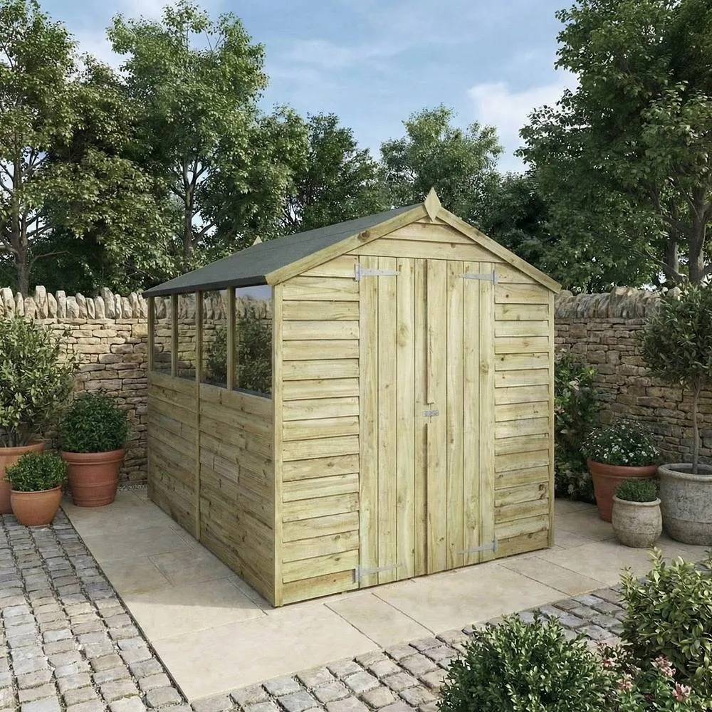 Mercia 8 x 6 Feet Double Door Overlap Apex Shed - L240.4 x W190.5 x H198.6 cm in Light Tan 2