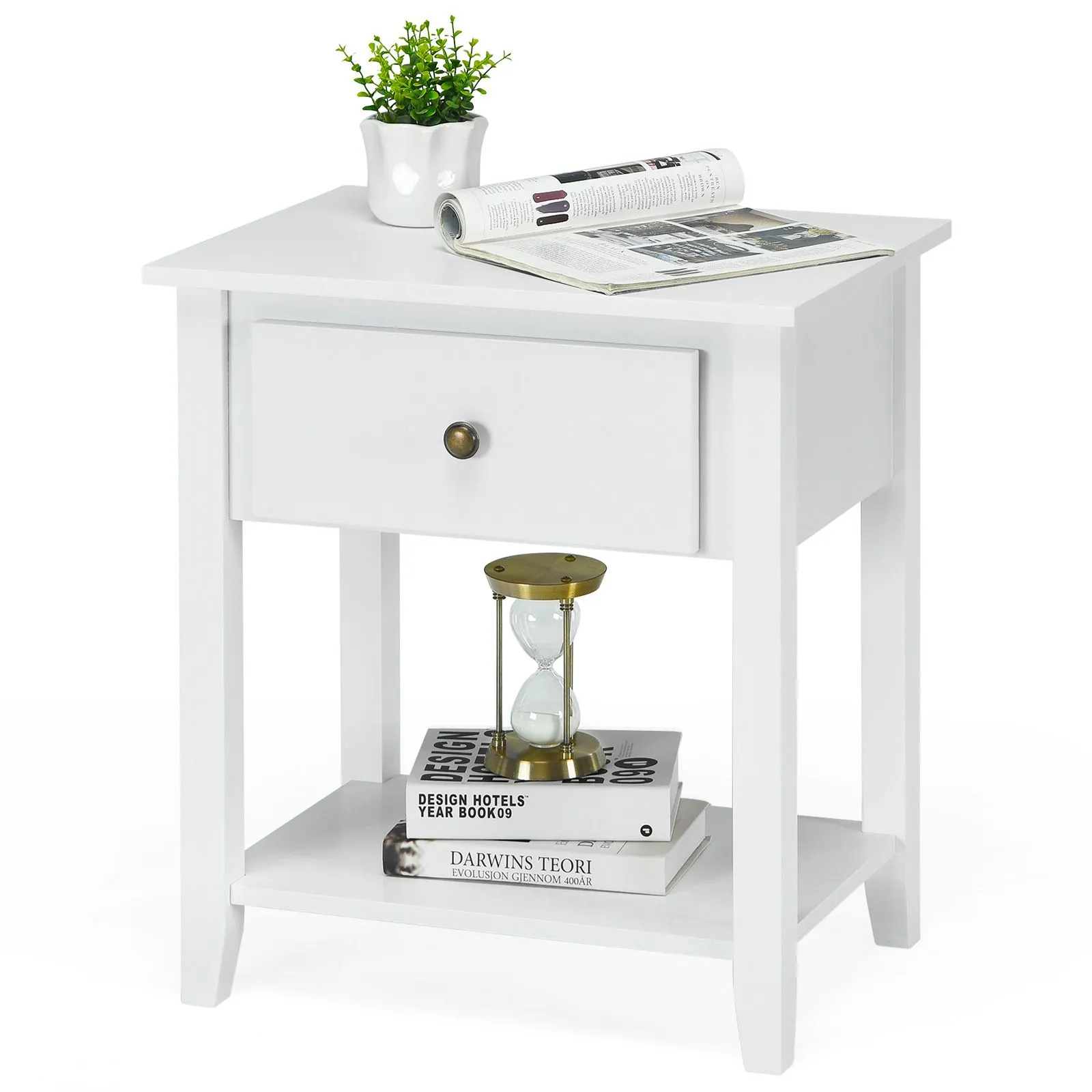 Costway Accent Table Bedroom Narrow Side End Table Storage Cabinet Nightstand in White 2