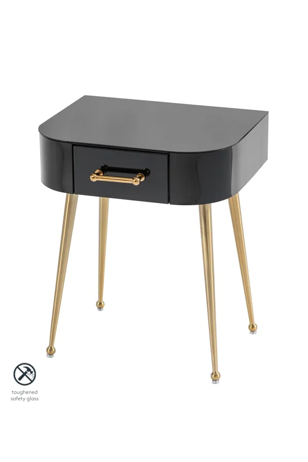 Mason Black Glass Side Table – Brushed Gold Legs