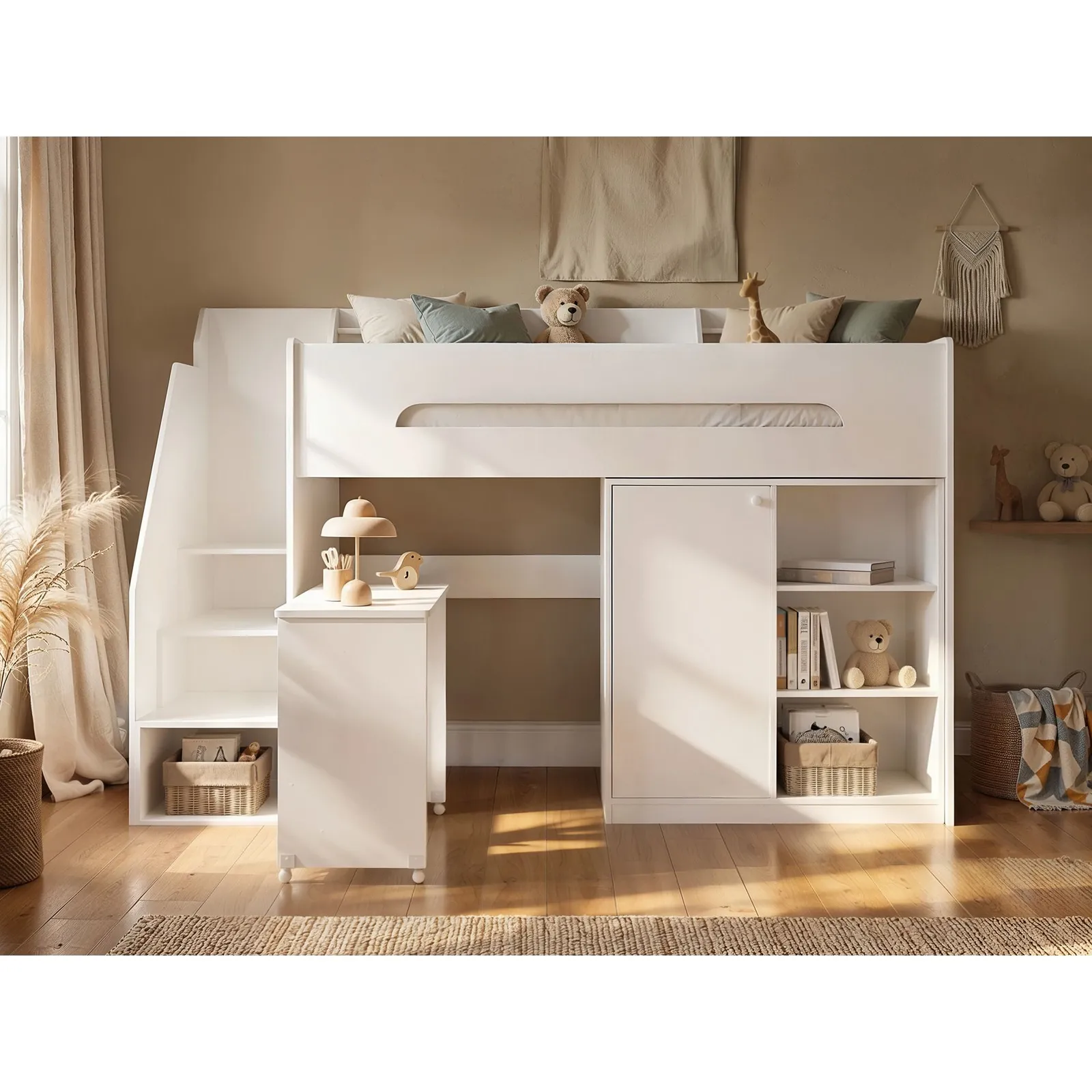 Flair Stepaside Staircase High Sleeper Workstation in White