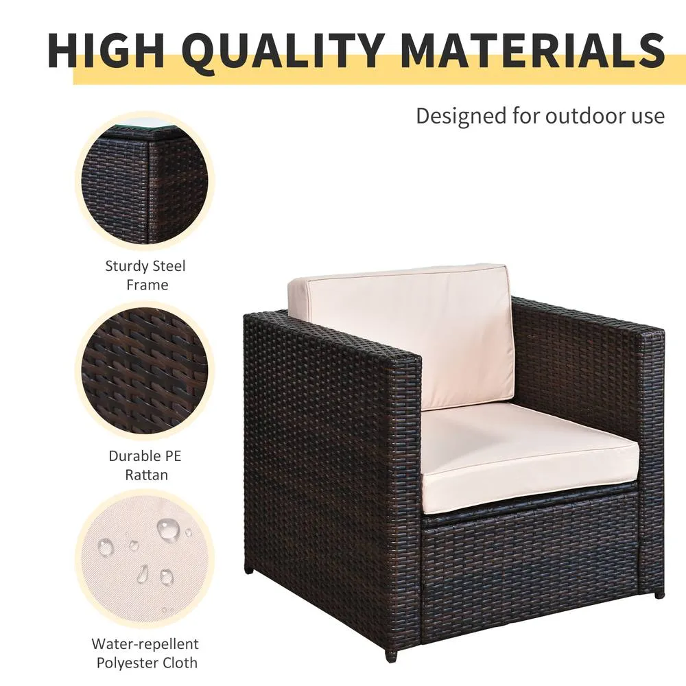OUTSUNNY 3Pcs Patio 2 Seater Rattan Sofa Garden Furniture Set w/ Cushions in Brown 6