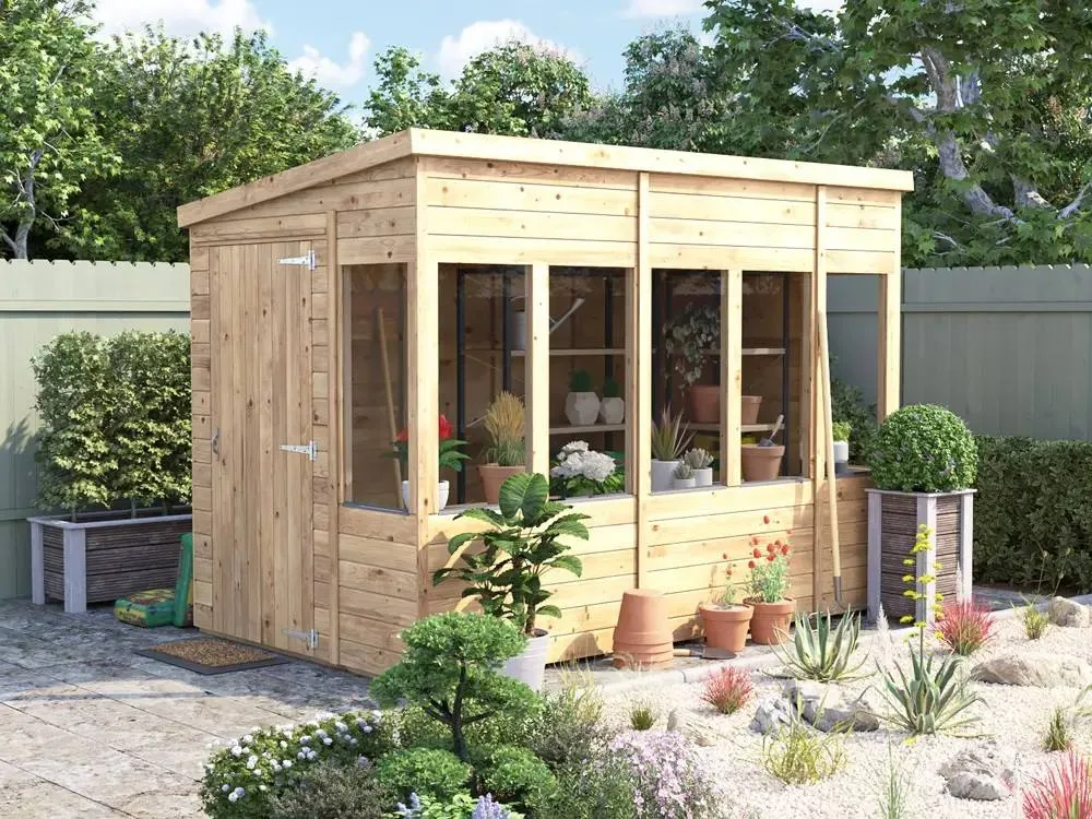 Dunster House Wooden Potting Shed Pent Roof W6' x D10' (W1.8m x D3.0m) Overlord Modular in Brown 2