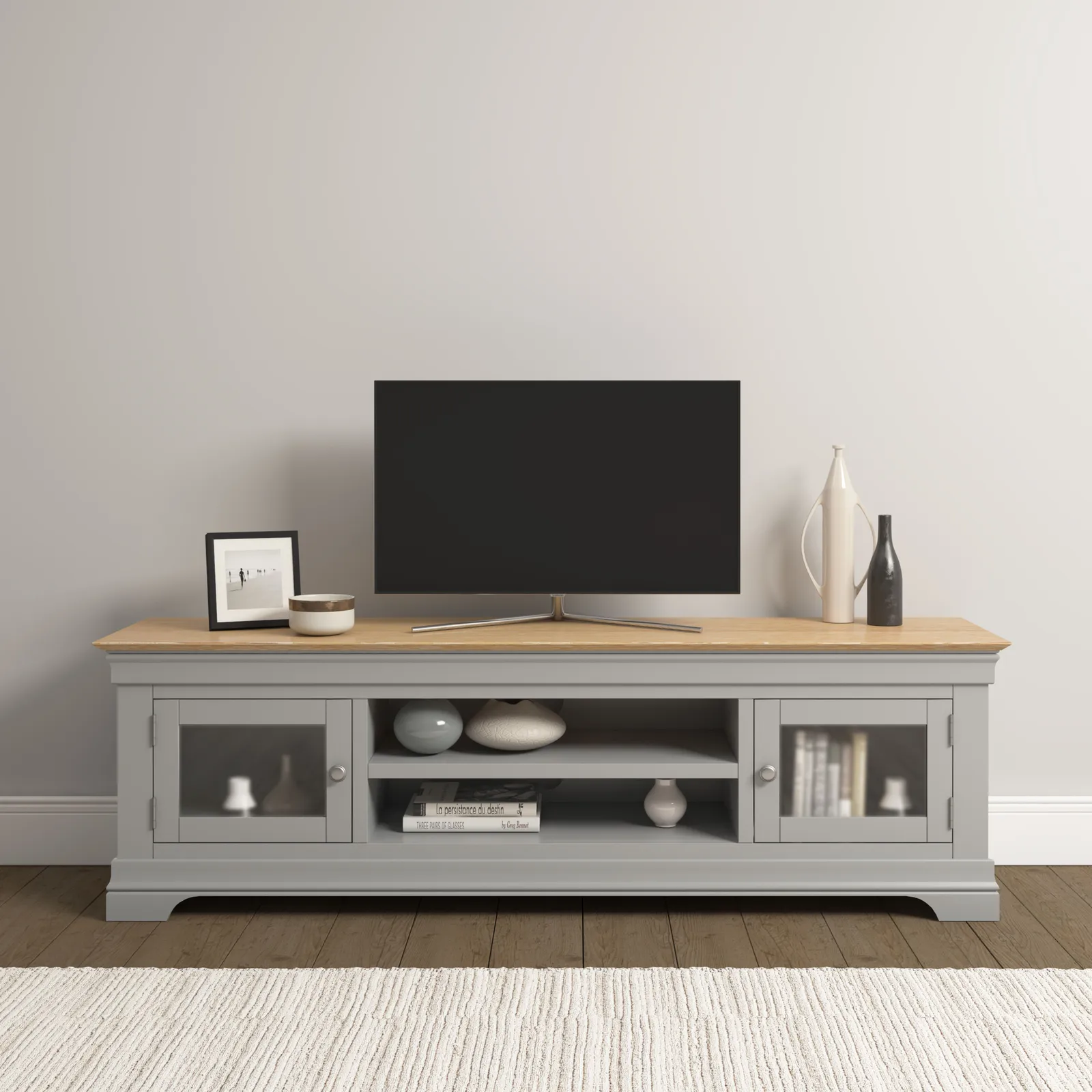 Seconique Bordeaux TV Stand (Fully Assembled) in Light Grey 1