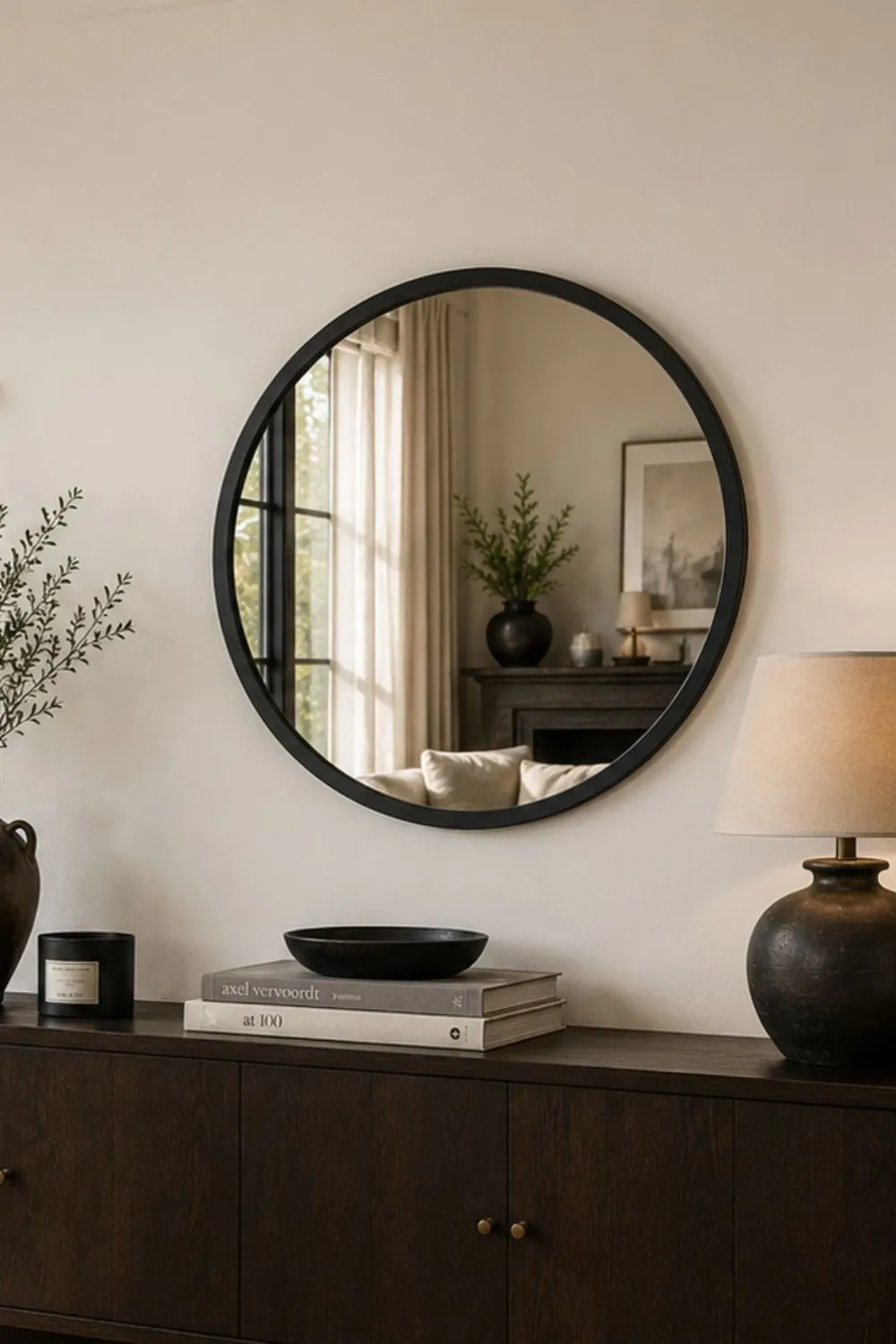 Yearn Mirrors Round Wall Mirror Black 102cm