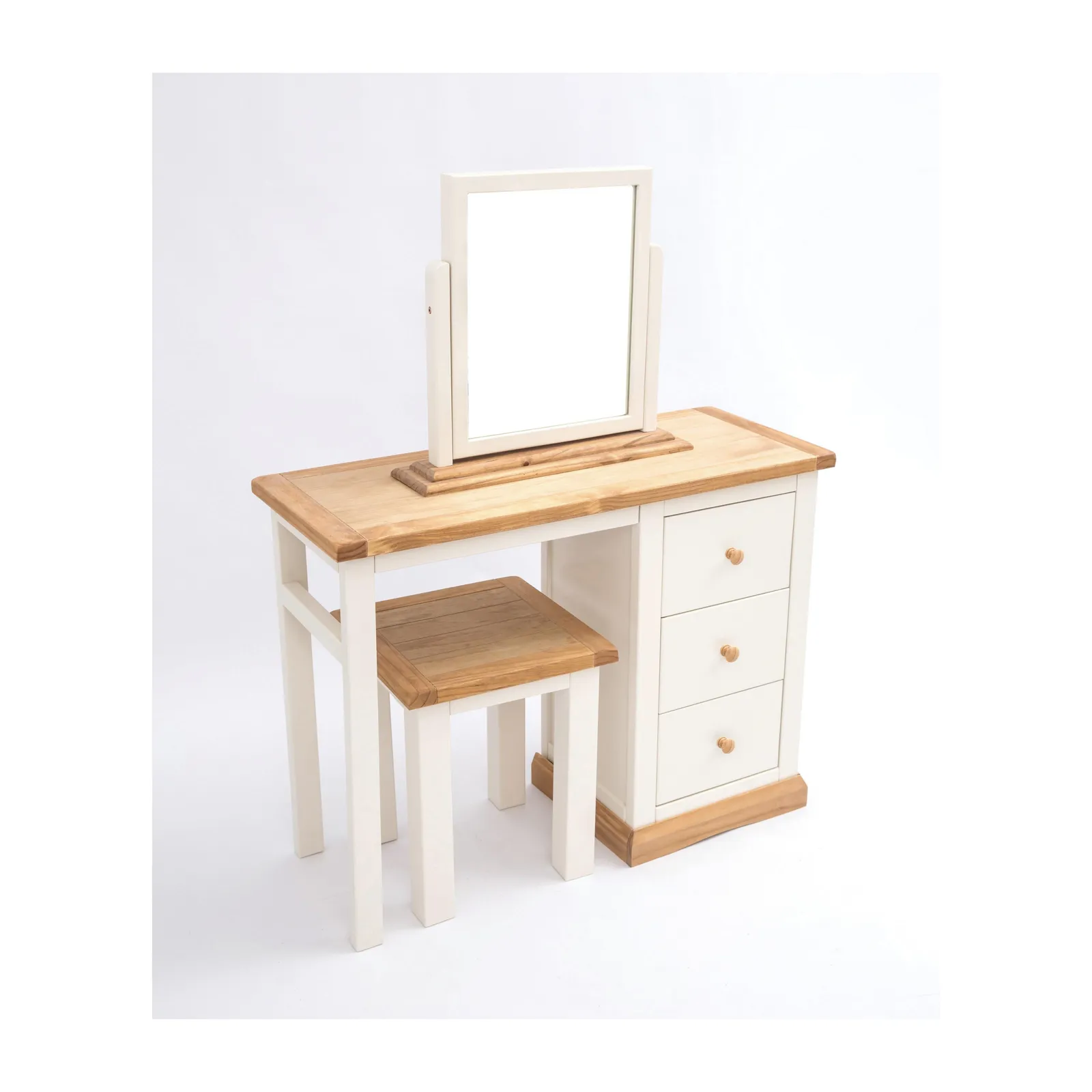 Cabinet Bits Trevi 3 Drawer Dressing Table Set Wood Knob in Off-White 3