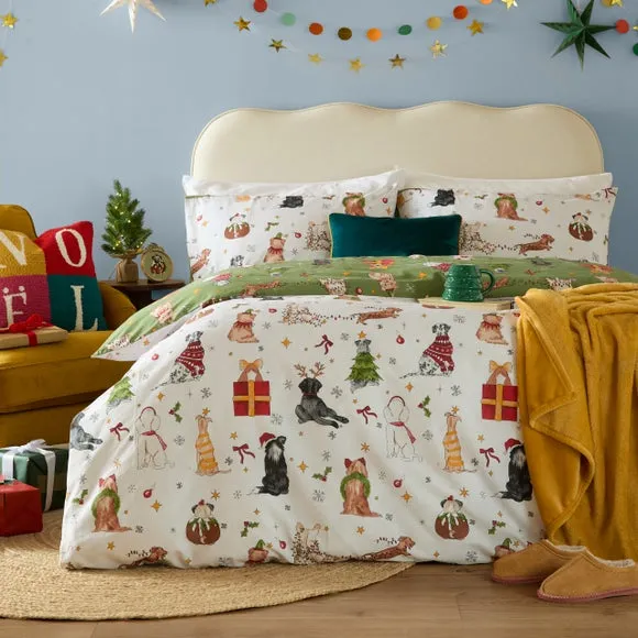 Furn. Christmas Pawty Brushed Polycotton Duvet Cover & Pillowcase Set 2
