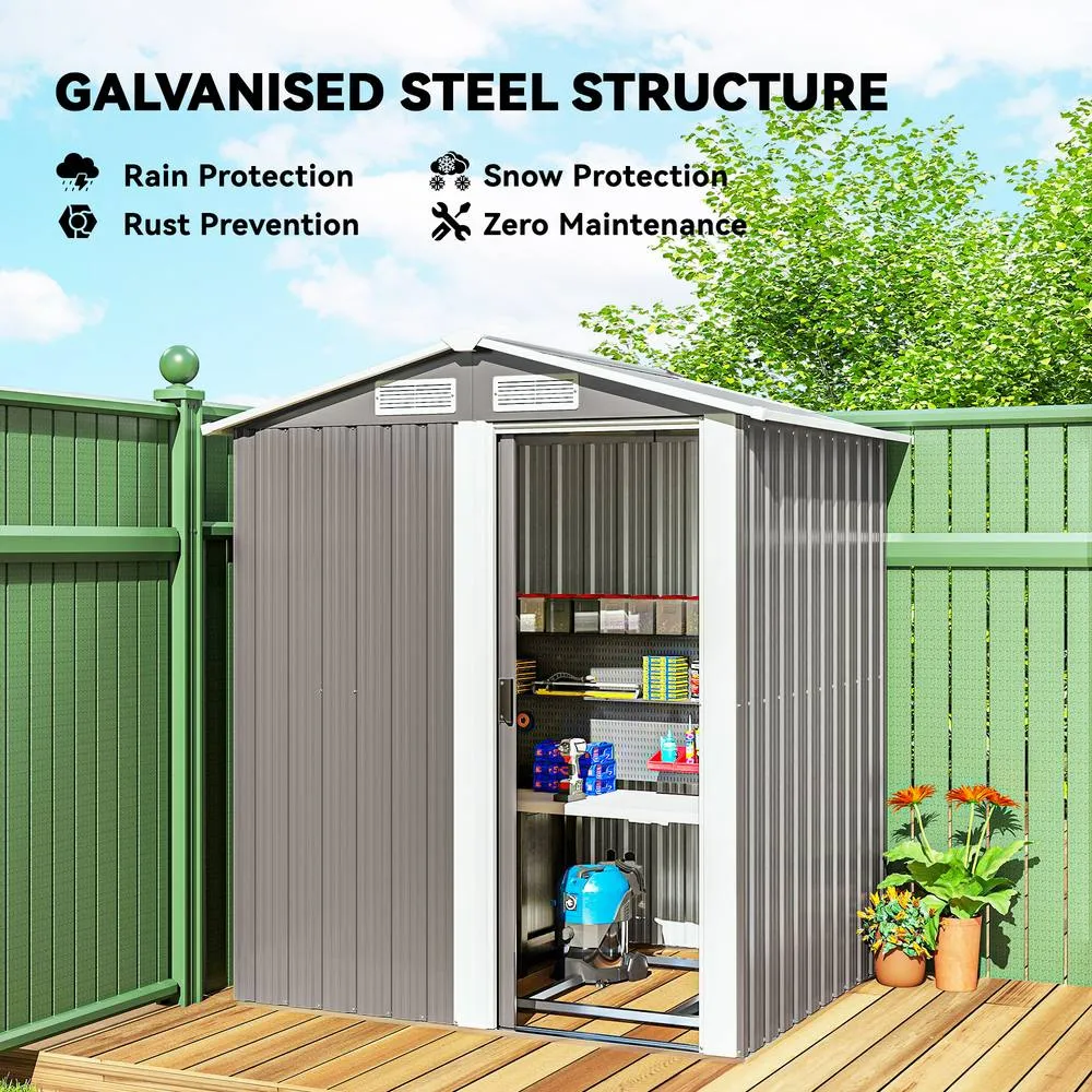 OUTSUNNY 5ft x 4.3ft Outdoor Metal Storage Shed with Sliding Door Sloped Roof in Grey 4