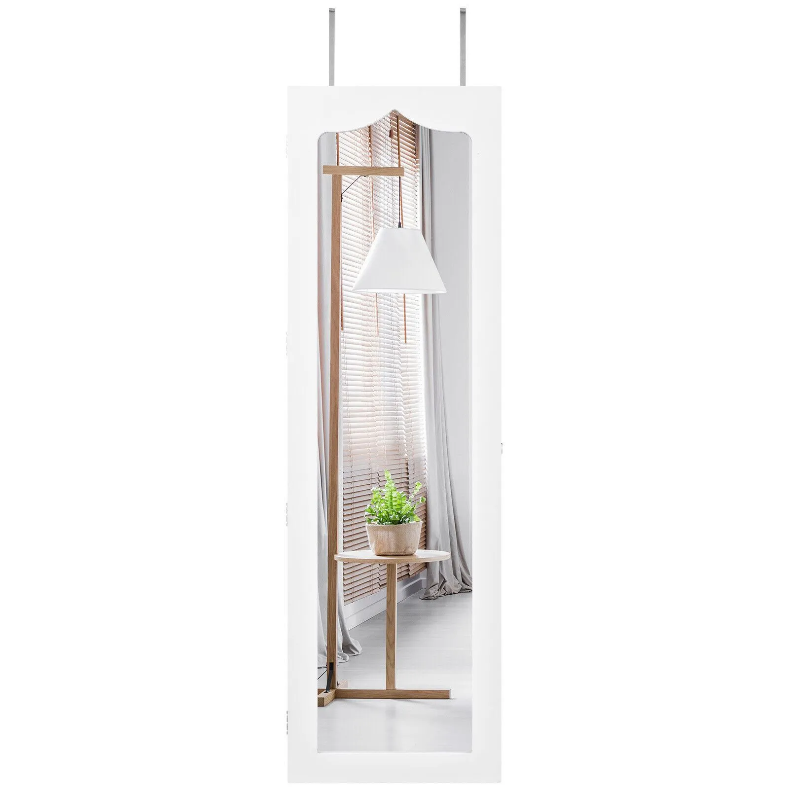 Costway Jewelry Cabinet 5 LED Lights Wall/Door Mounted Jewelry Armoire w/ Mirror in White 5