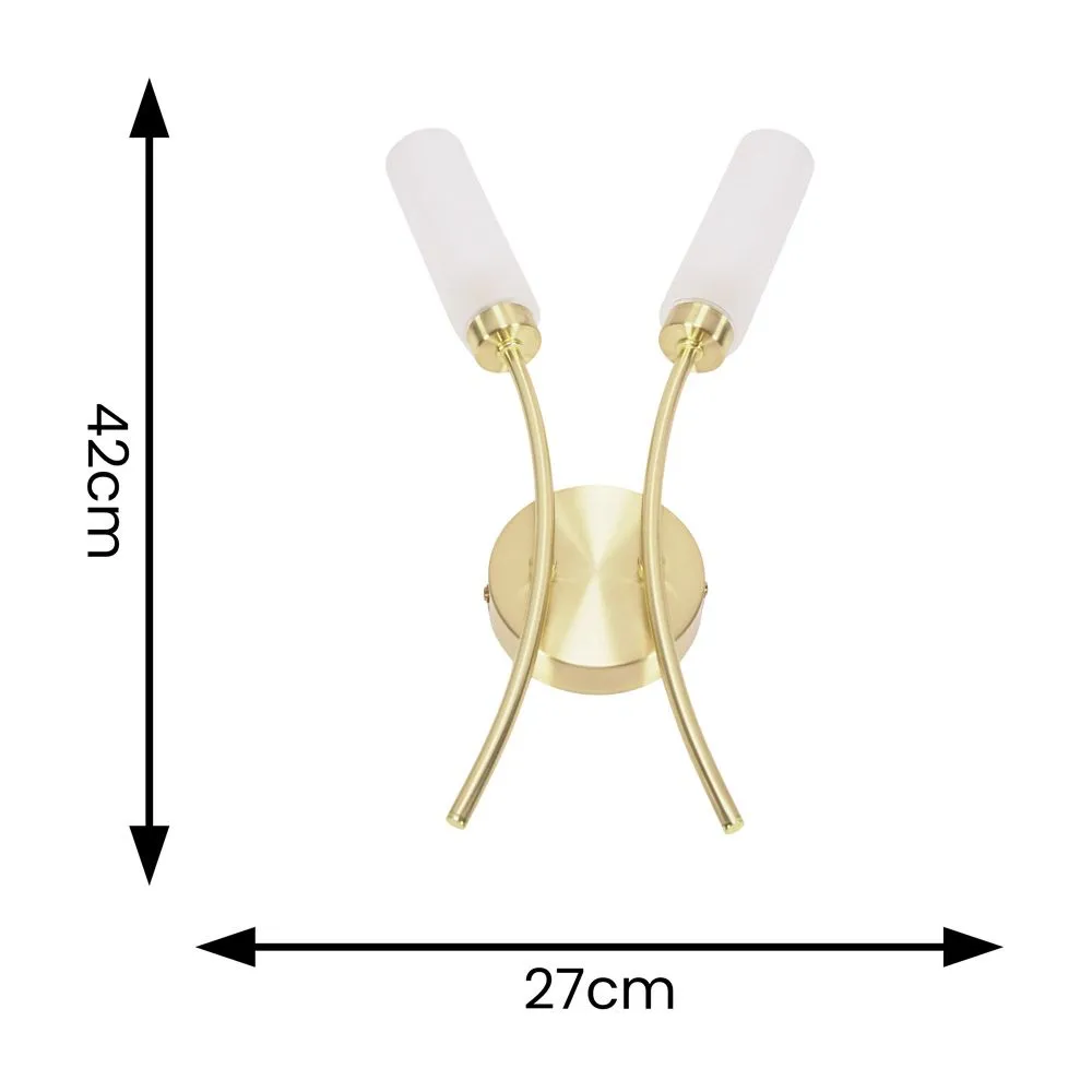 ValueLights Maya Pair of 2 Way Curved Upright Reed Shaded Wall Lights in Gold 6
